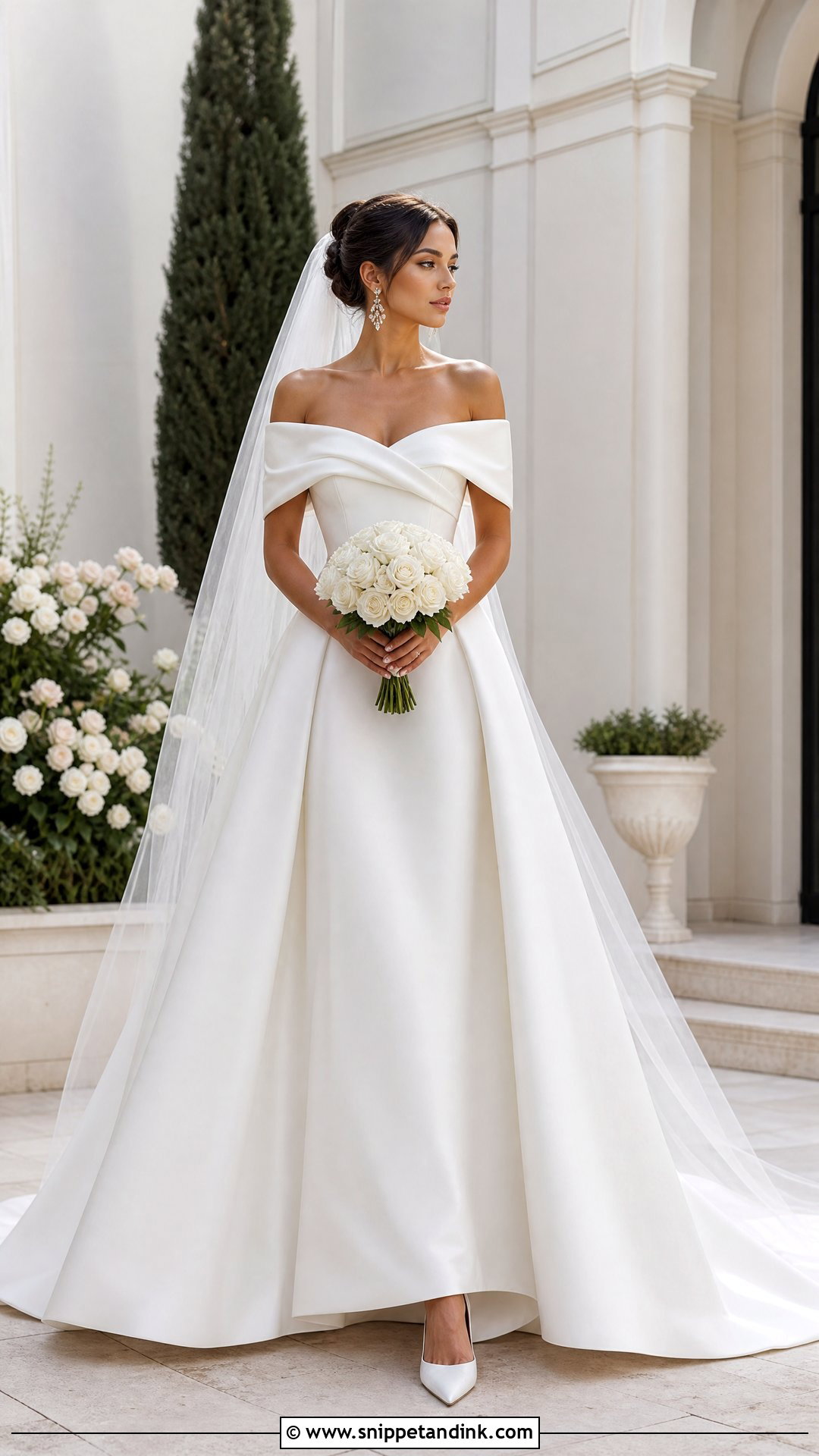 White Off Shoulder Mikado Bridal Dress - Snippet and Ink - 20 White Bridal Dresses