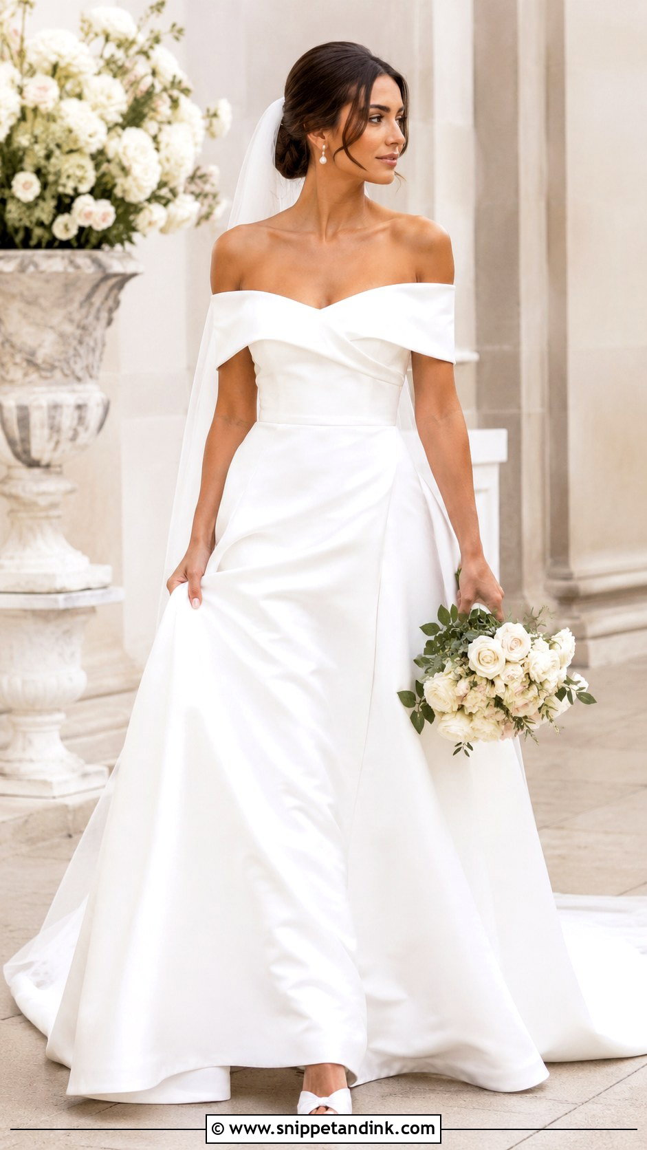White Off Shoulder Wedding Gown - Snippet and Ink - 25 White Wedding Gowns