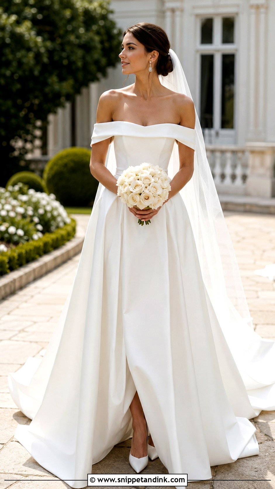 White Off the Shoulder Bridal Gown - Snippet and Ink - 20 Bride White Gown Ideas