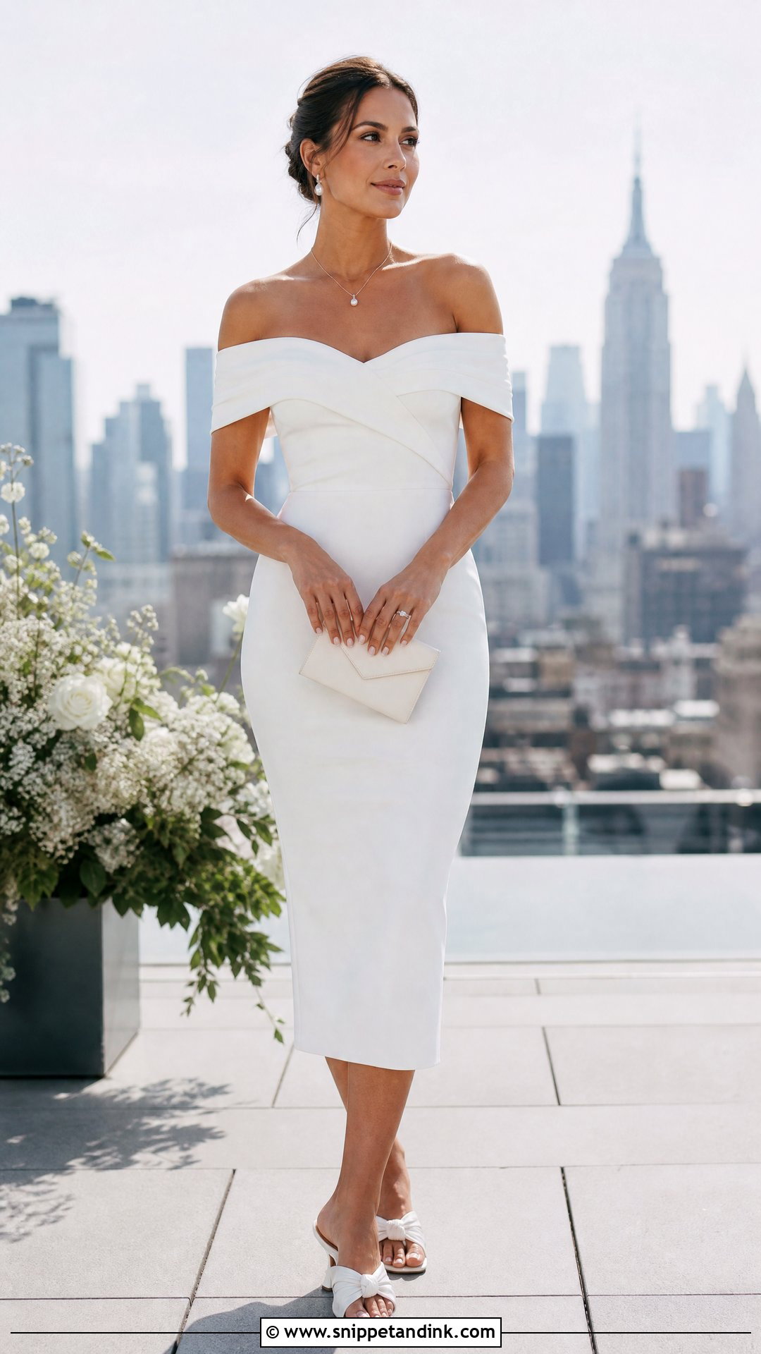 White Off the Shoulder Elopement Dress - Snippet and Ink - 20 White Elopement Dress Ideas