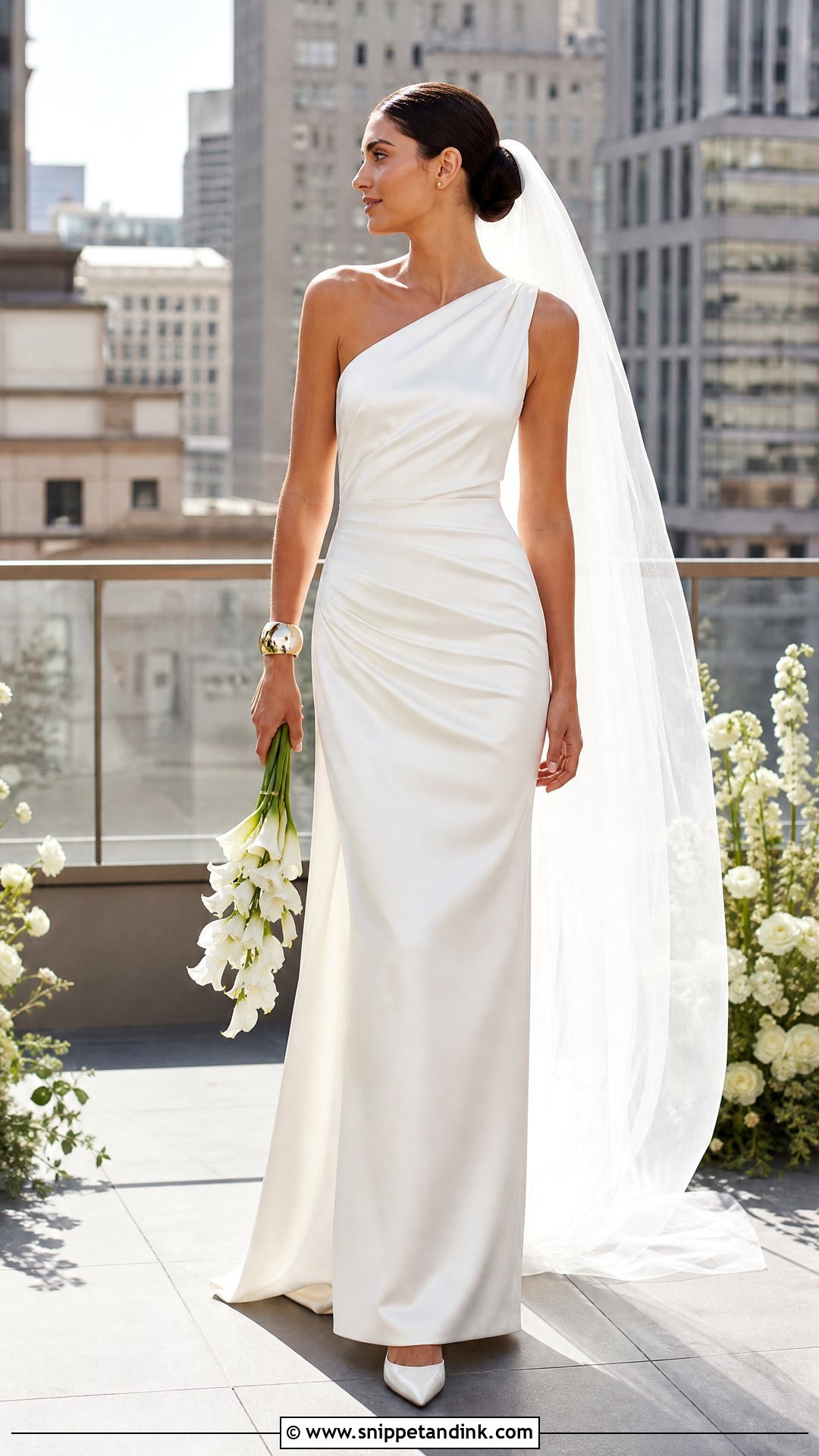White One Shoulder Draped Bridal Dress - Snippet and Ink - 20 White Bridal Dresses