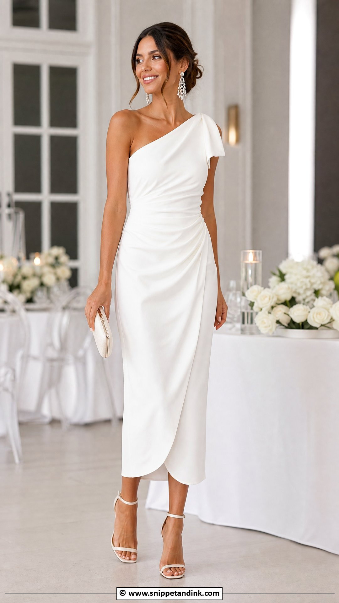 White One Shoulder Dress For Bride To Be - Snippet and Ink - 35 Bride to Be Dress Ideas
