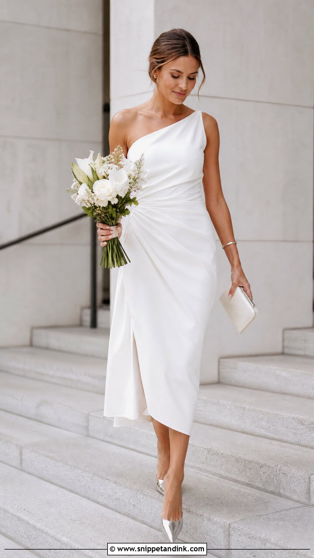 White One Shoulder Dress for Civil Wedding - Snippet and Ink - 20 White Dress for Civil Wedding Ideas