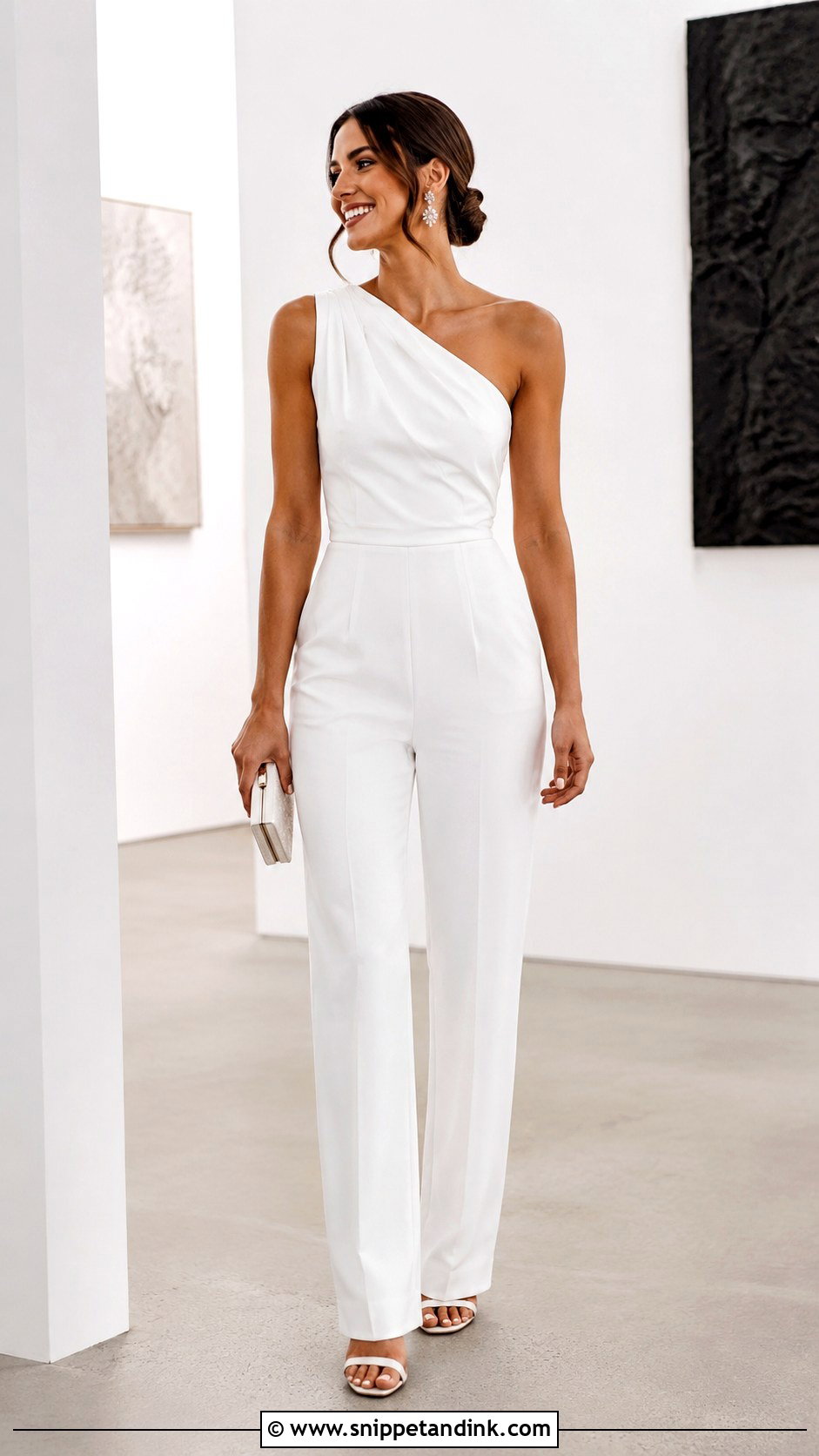 White One Shoulder Wedding Jumpsuit - Snippet and Ink - 30 White Wedding Jumpsuit Ideas