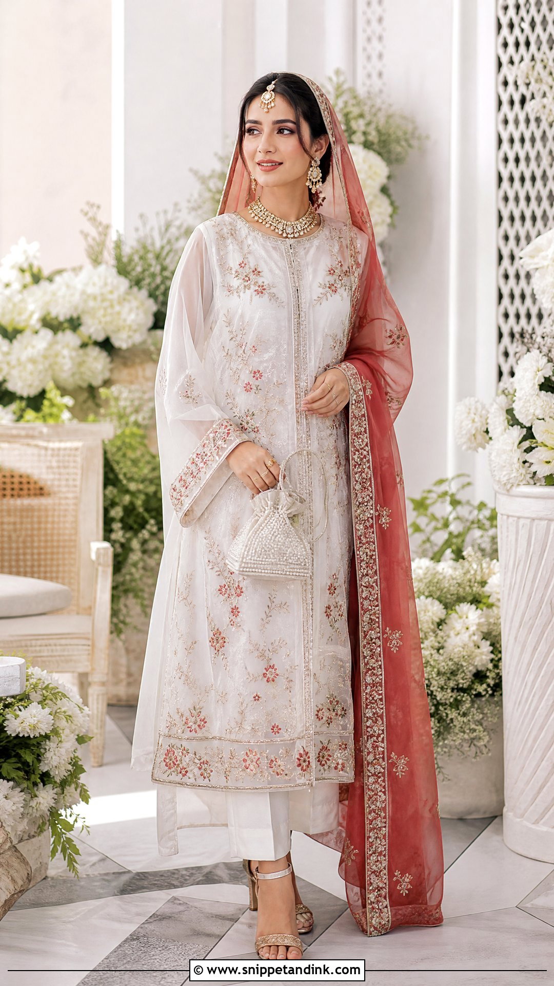 White Organza Nikkah Dress With Red Dupatta - Snippet and Ink - 20 White Nikkah Dress with Red Dupatta Ideas