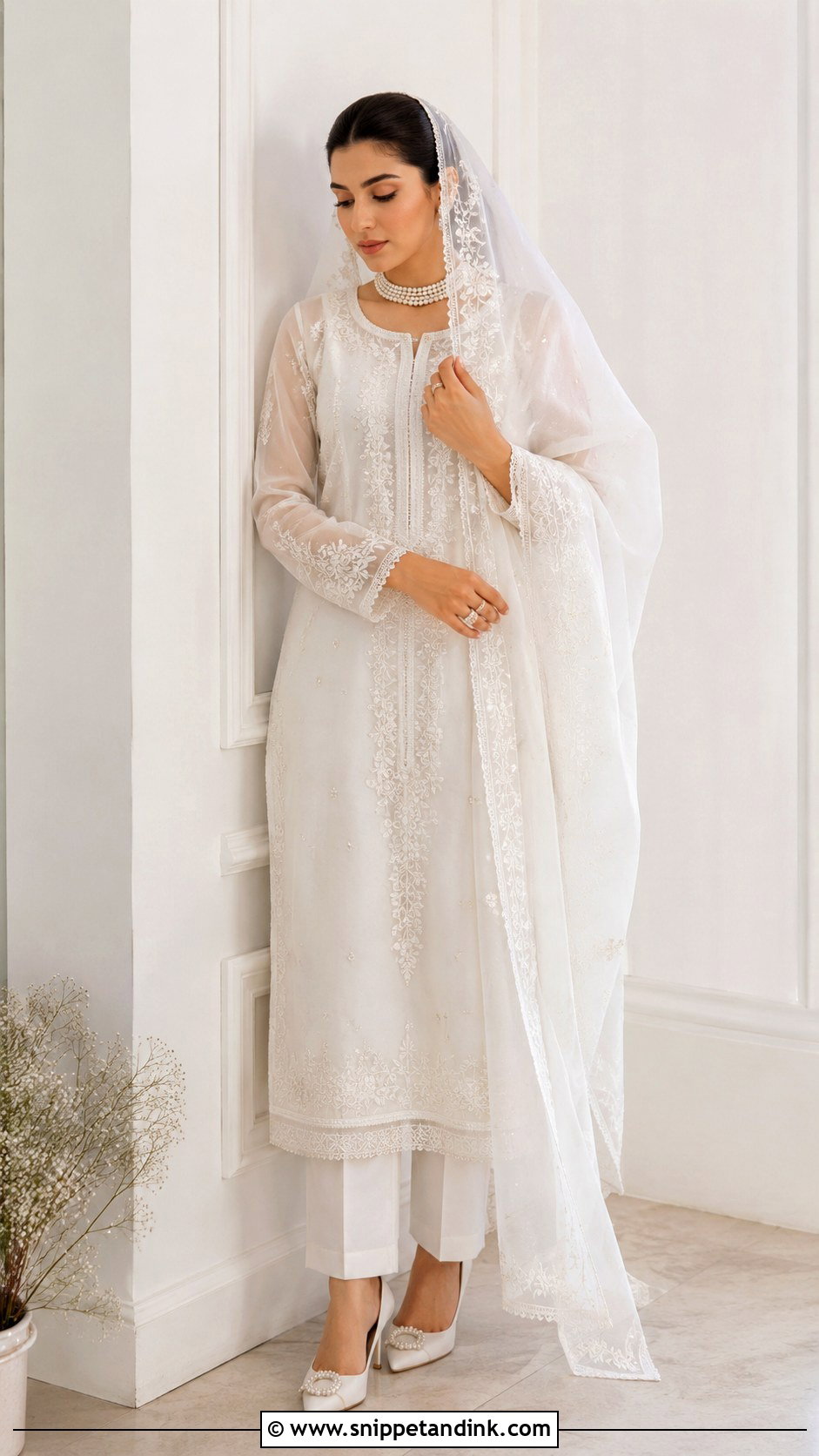 White Organza Nikkah Outfit - Snippet and Ink - 25 White Nikkah Outfit Ideas
