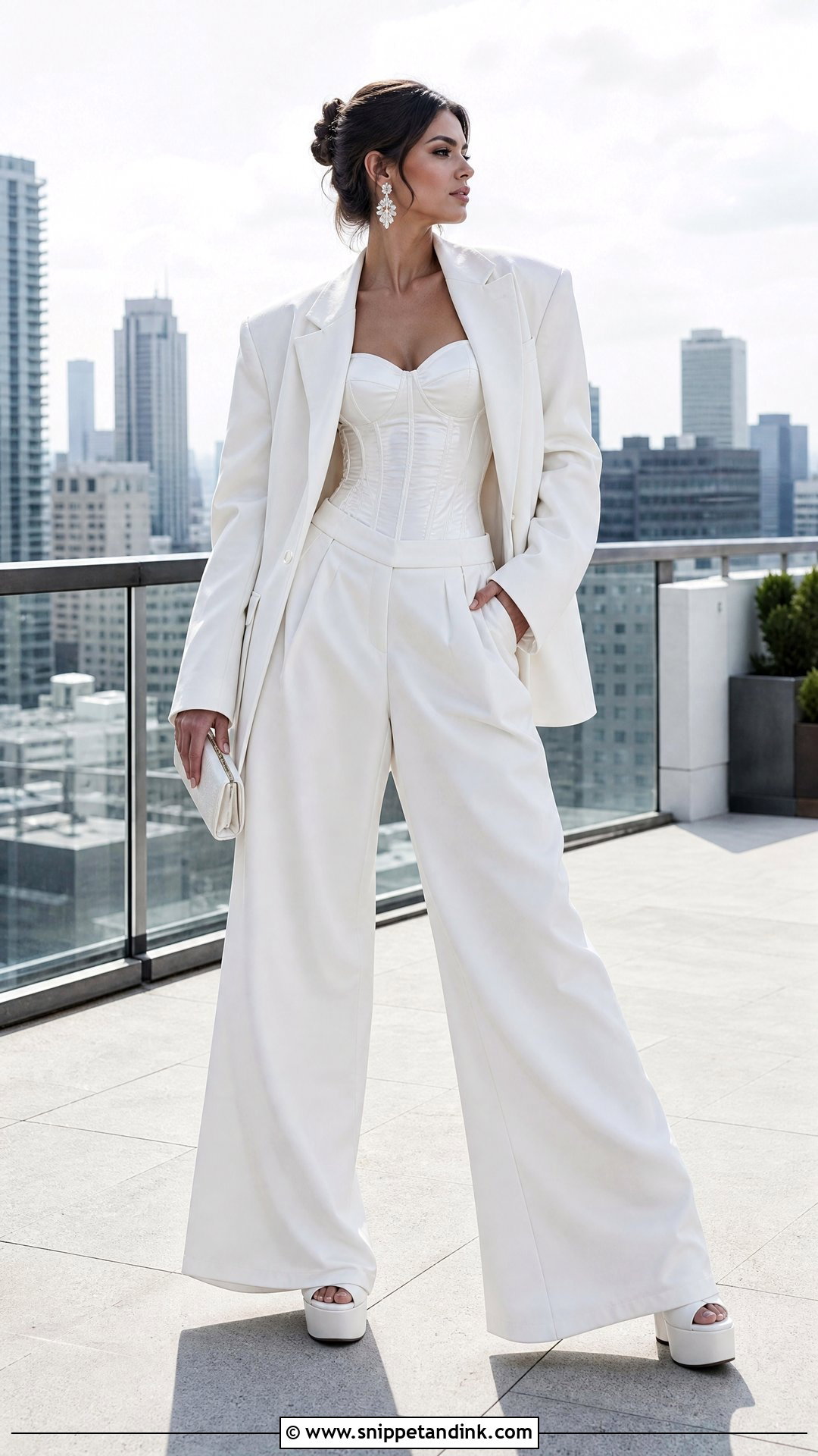 White Oversized Wedding Suit With Corset - Snippet and Ink - 20 White Suit Wedding Women Ideas