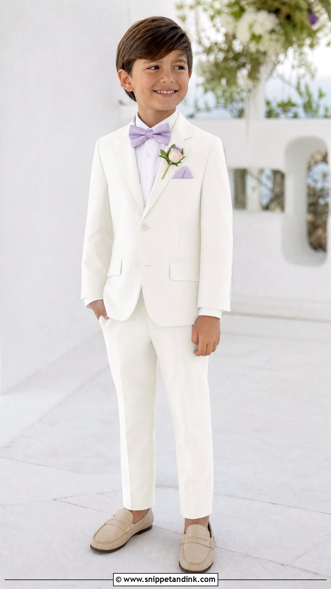 White Page Boy Suit With Pastel Accessories - Snippet and Ink - 20 Paige Boys Wedding Outfits