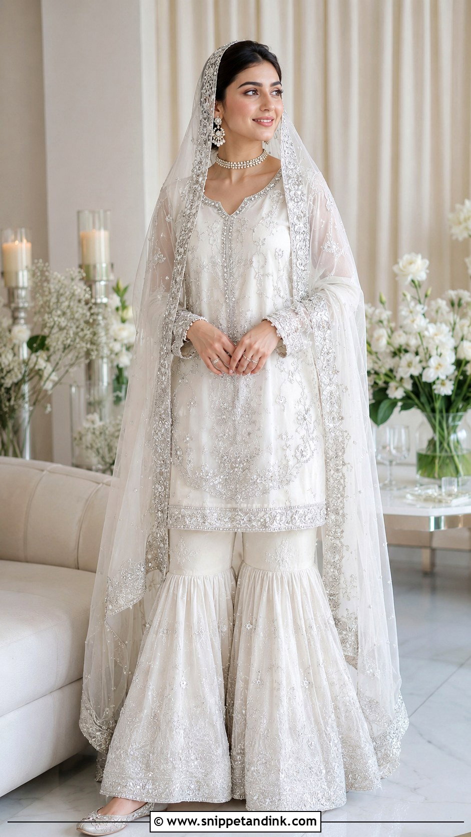 White Pakistani Nikkah Sharara - Snippet and Ink - 30 Pakistani Wedding Outfits Bride