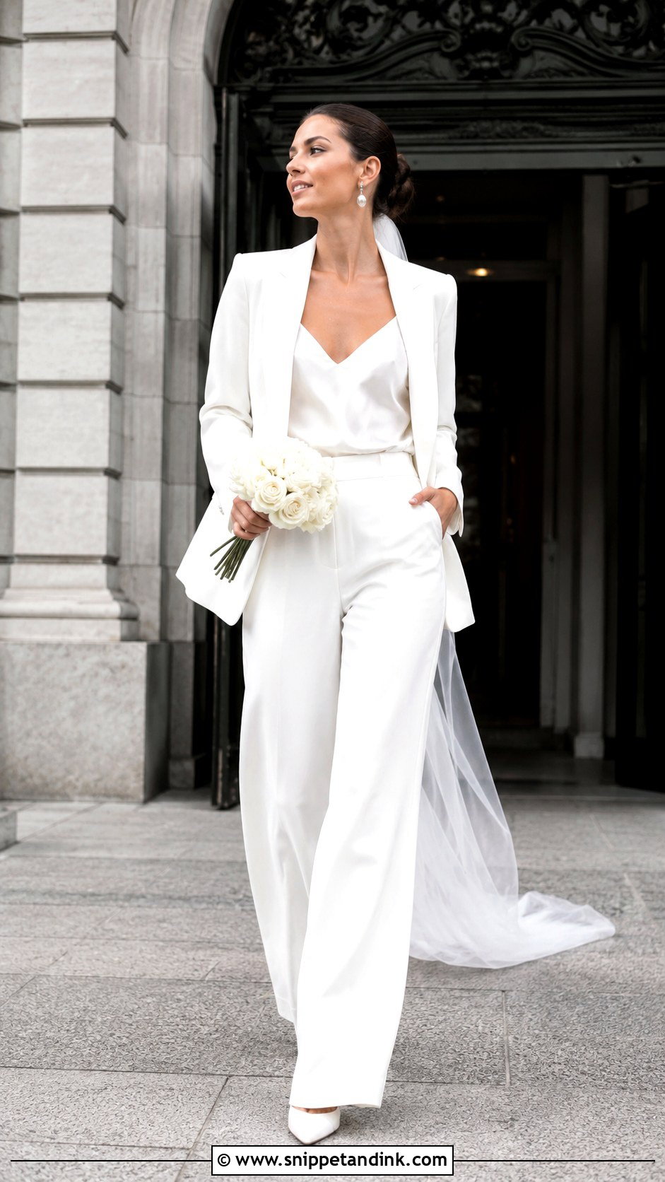 White Pantsuit City Hall Wedding Outfit - Snippet and Ink - 25 City Hall Wedding Dress Civil Ceremony Ideas