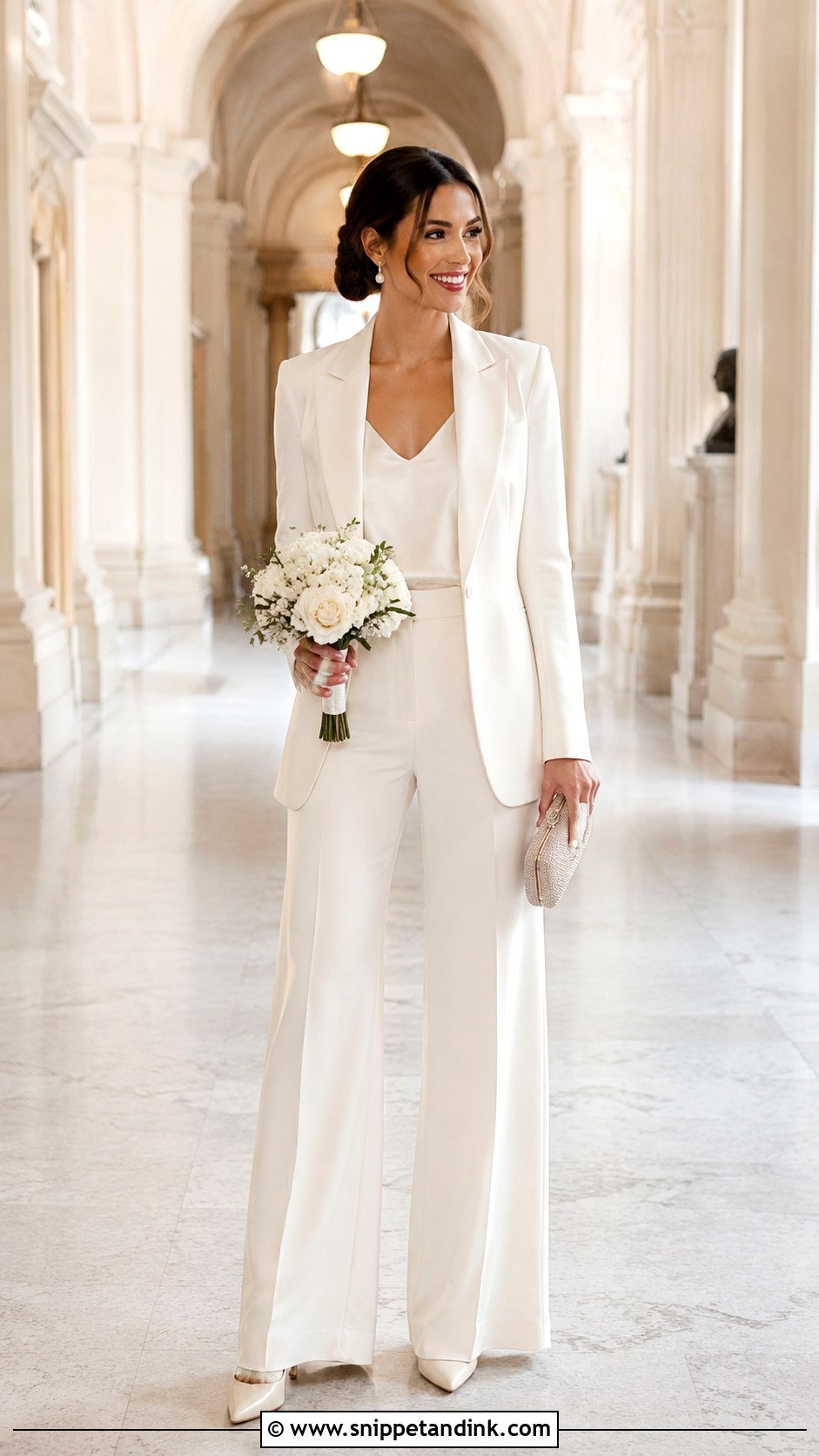White Pantsuit Civil Wedding Outfit - Snippet and Ink - 20 Casual Civil Wedding Outfit the Bride Ideas