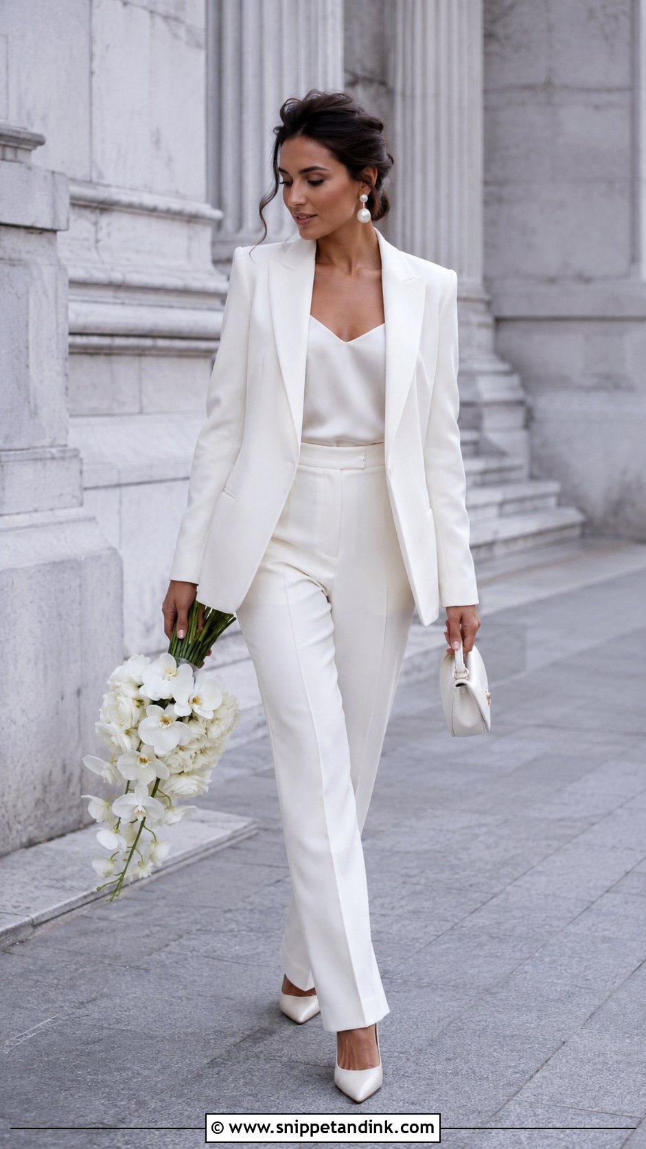 White Pantsuit Court Wedding Outfit - Snippet and Ink - 20 Dress for Court Wedding Ideas