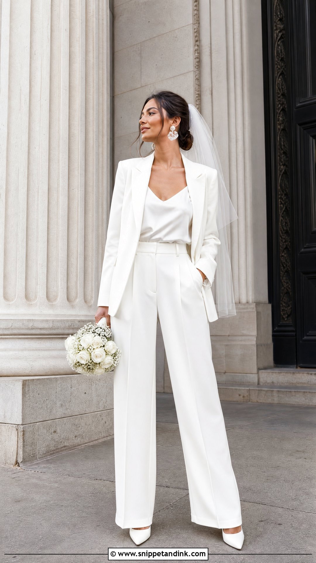 White Pantsuit Courthouse Bride Outfit - Snippet and Ink - 20 Outfits for Bride