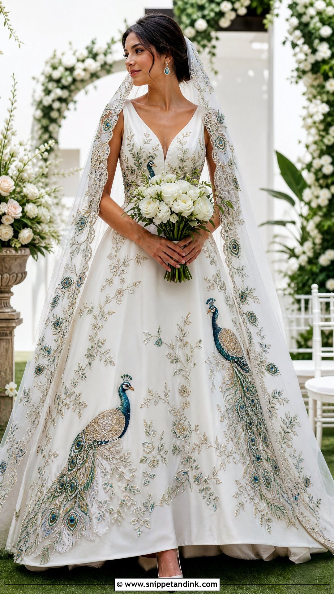 White Peacock Embroidered Wedding Dress - Snippet and Ink - 20 Peacock Wedding Dresses