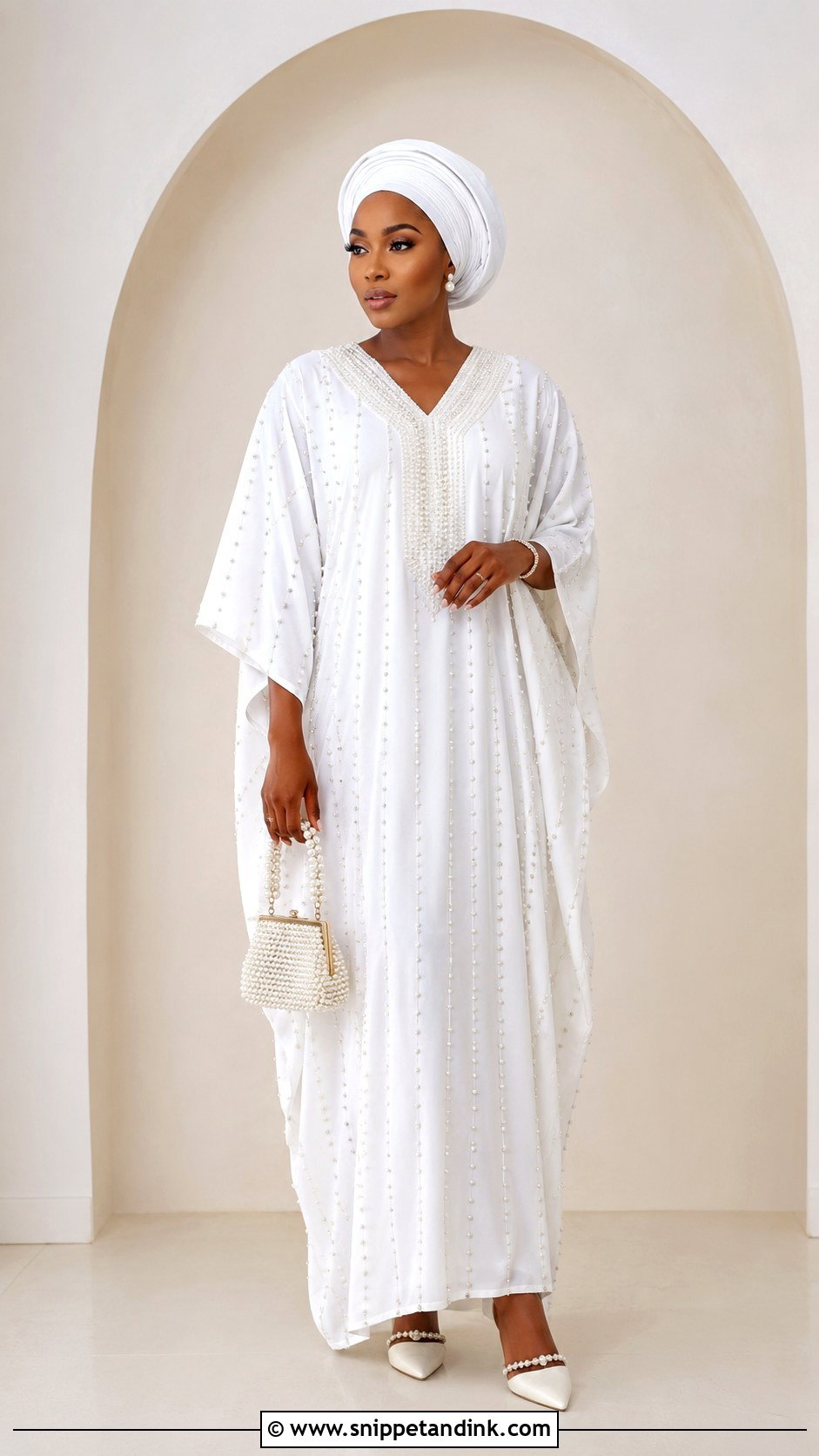 White Pearl Beaded Bubu Gown - Snippet and Ink - 20 Bubu White Gown Styles