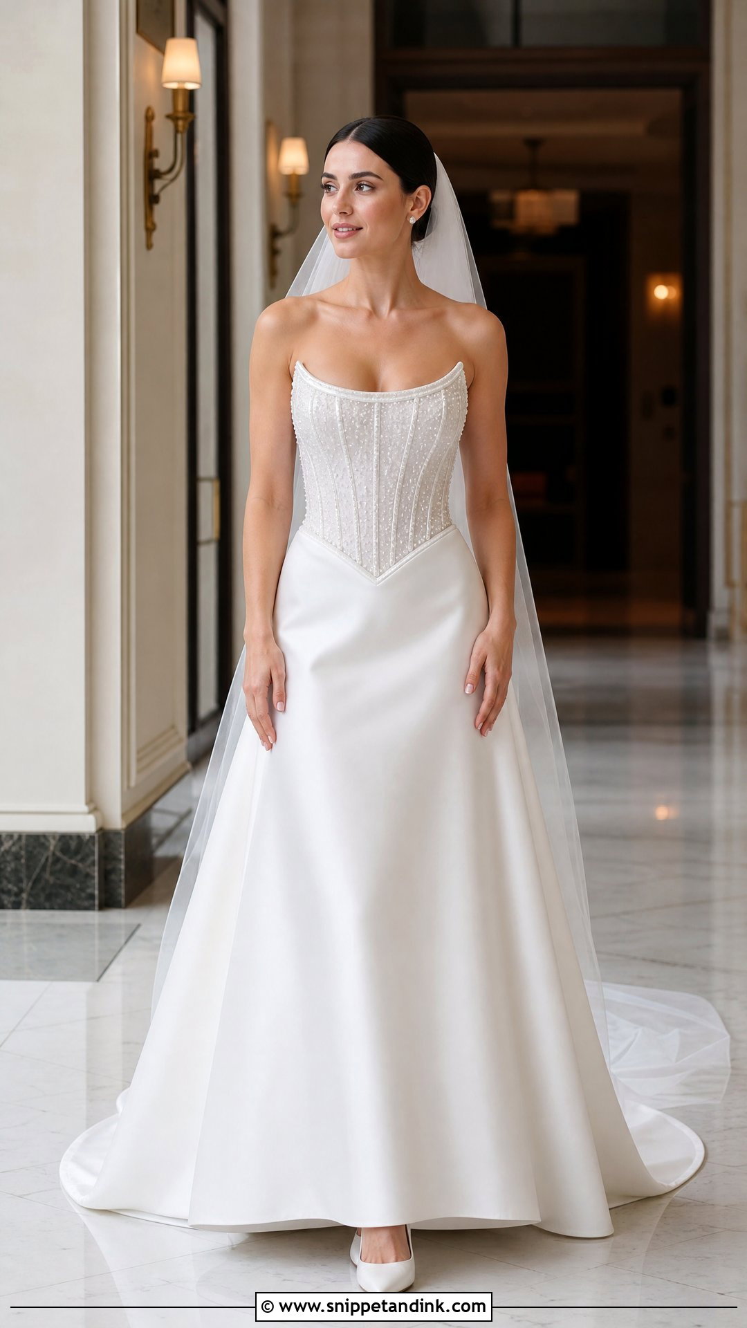 White Pearl Beaded Corset Wedding Dress - Snippet and Ink - 20 White Corset Wedding Dress Ideas