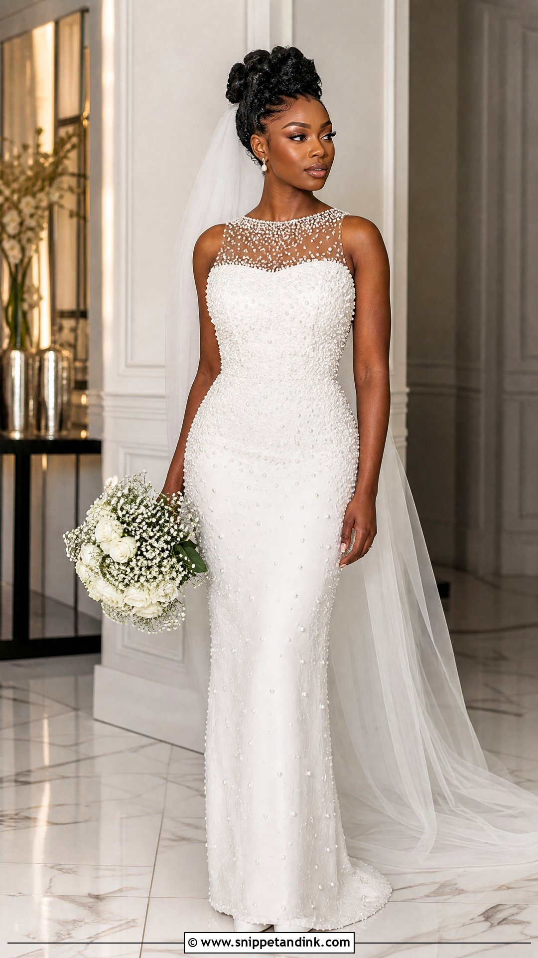 White Pearl Beaded Wedding Dress With Simple Heels - Snippet and Ink - 20 White Wedding Dresses Black Women