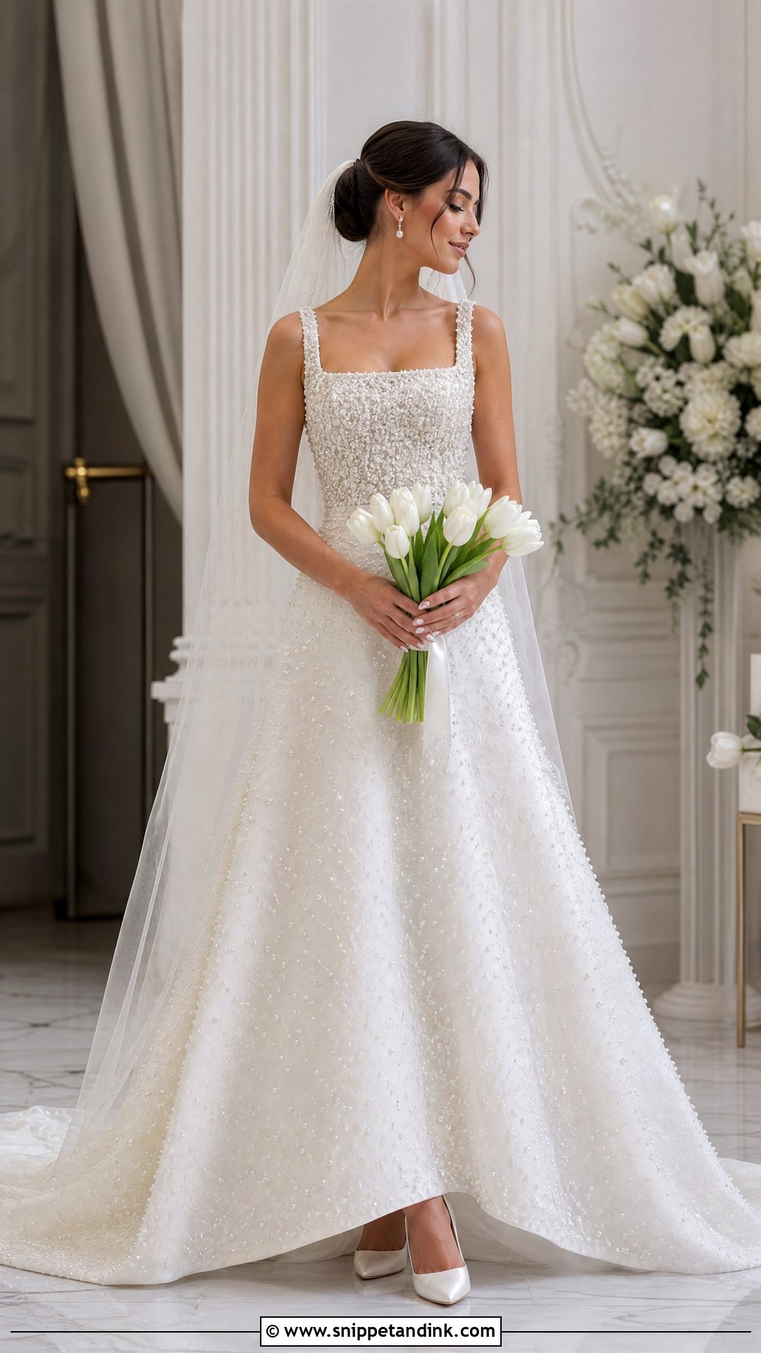 White Pearl Embellished Bridal Dress - Snippet and Ink - 20 White Bridal Dresses