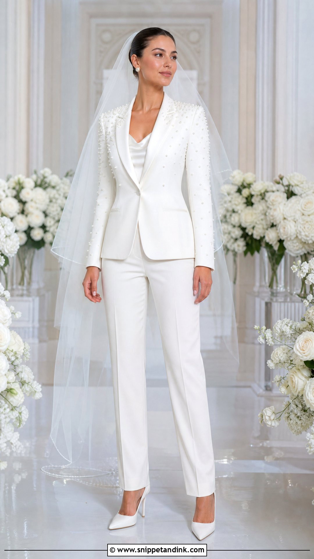 White Pearl Embellished Wedding Suit - Snippet and Ink - 20 White Suit for Wedding Ideas