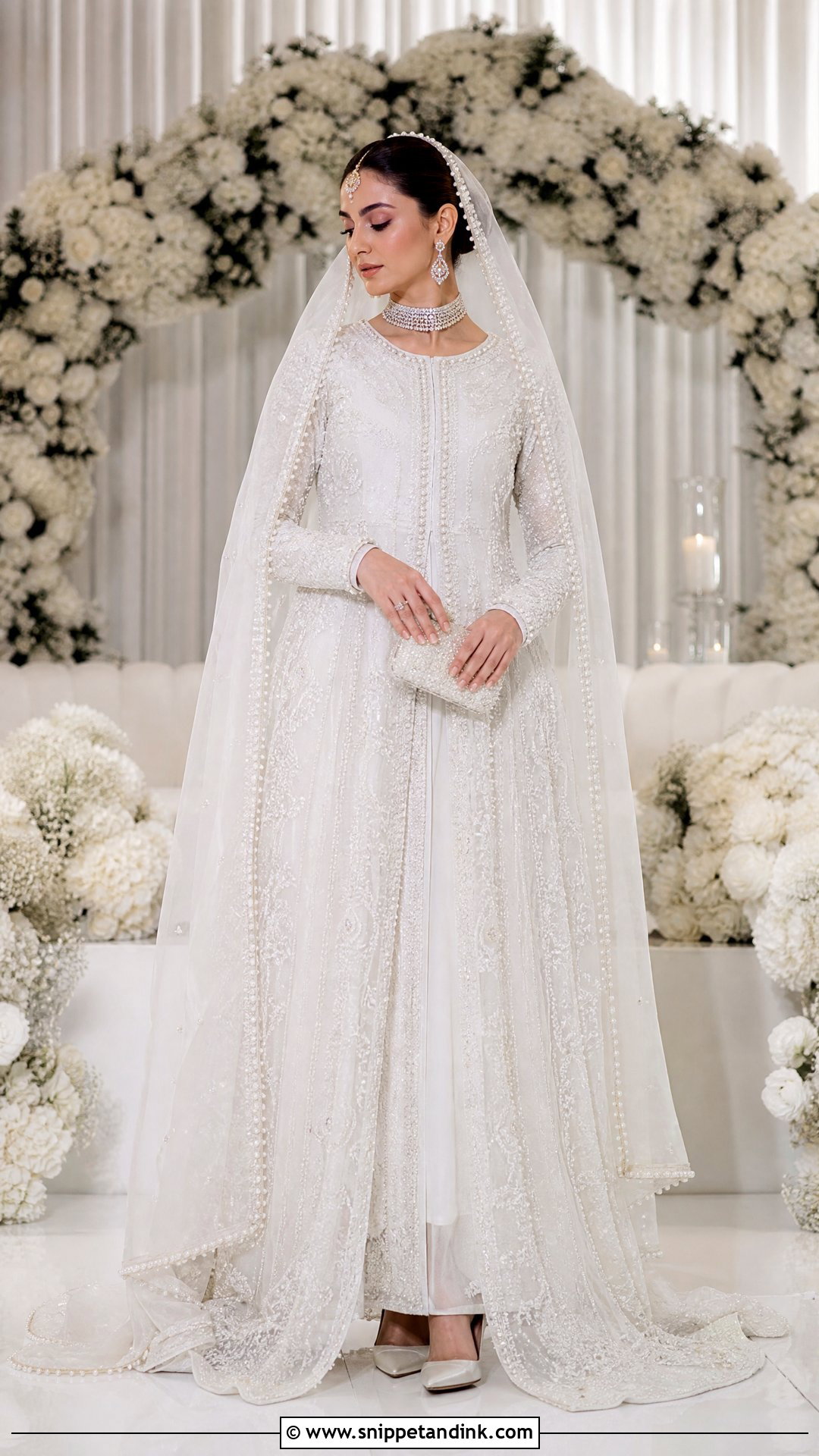 White Pearl Embroidered Nikah Dress - Snippet and Ink - 20 White Nikah Dress Pakistani Bridal Ideas