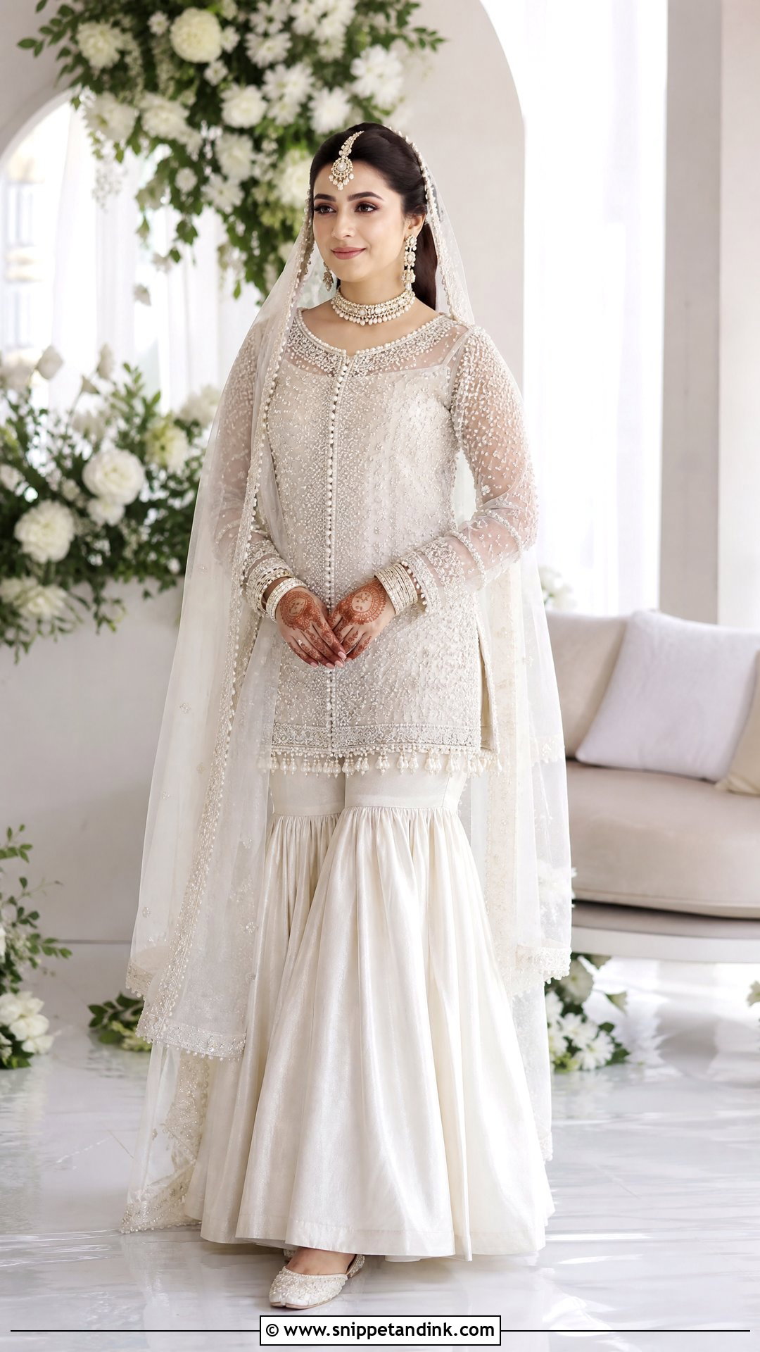 White Pearl Garara Nikah Dress - Snippet and Ink - 20 White Garara Dress Pakistani Bridal Ideas