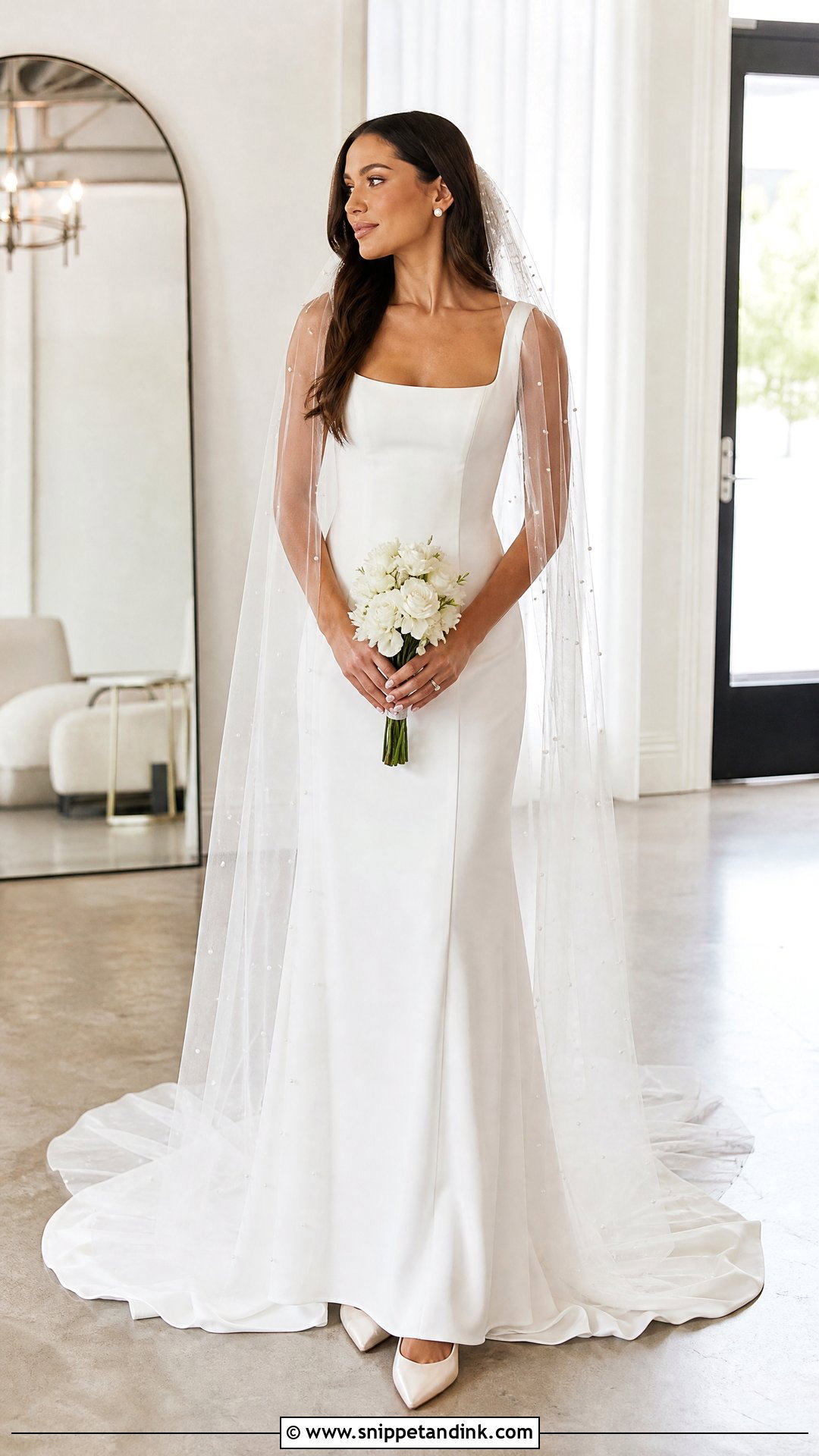 White Pearl Veil With Simple Wedding Dress - Snippet and Ink - 25 White Veil Ideas