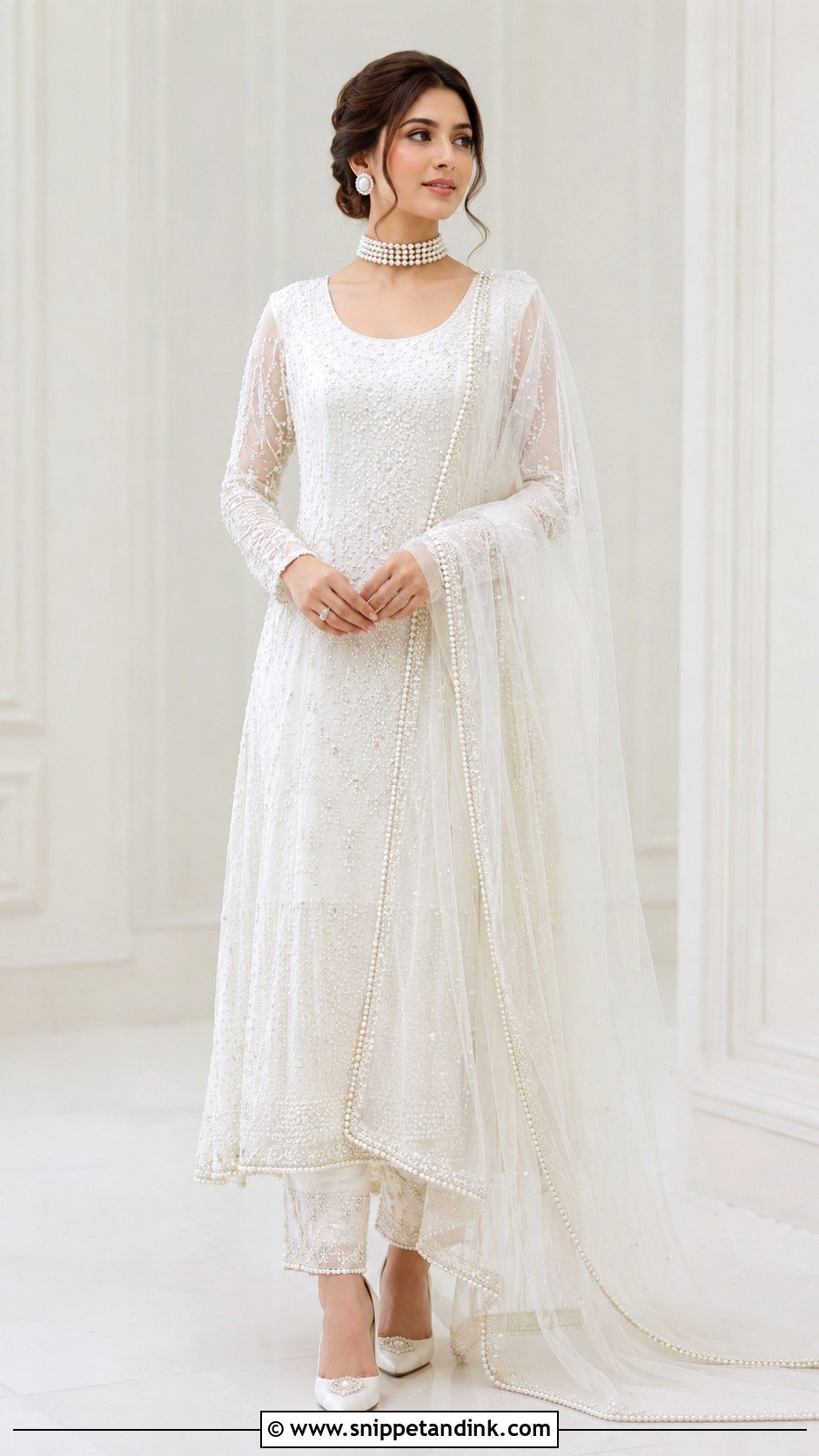 White Pearl Work Nikkah Outfit - Snippet and Ink - 25 White Nikkah Outfit Ideas