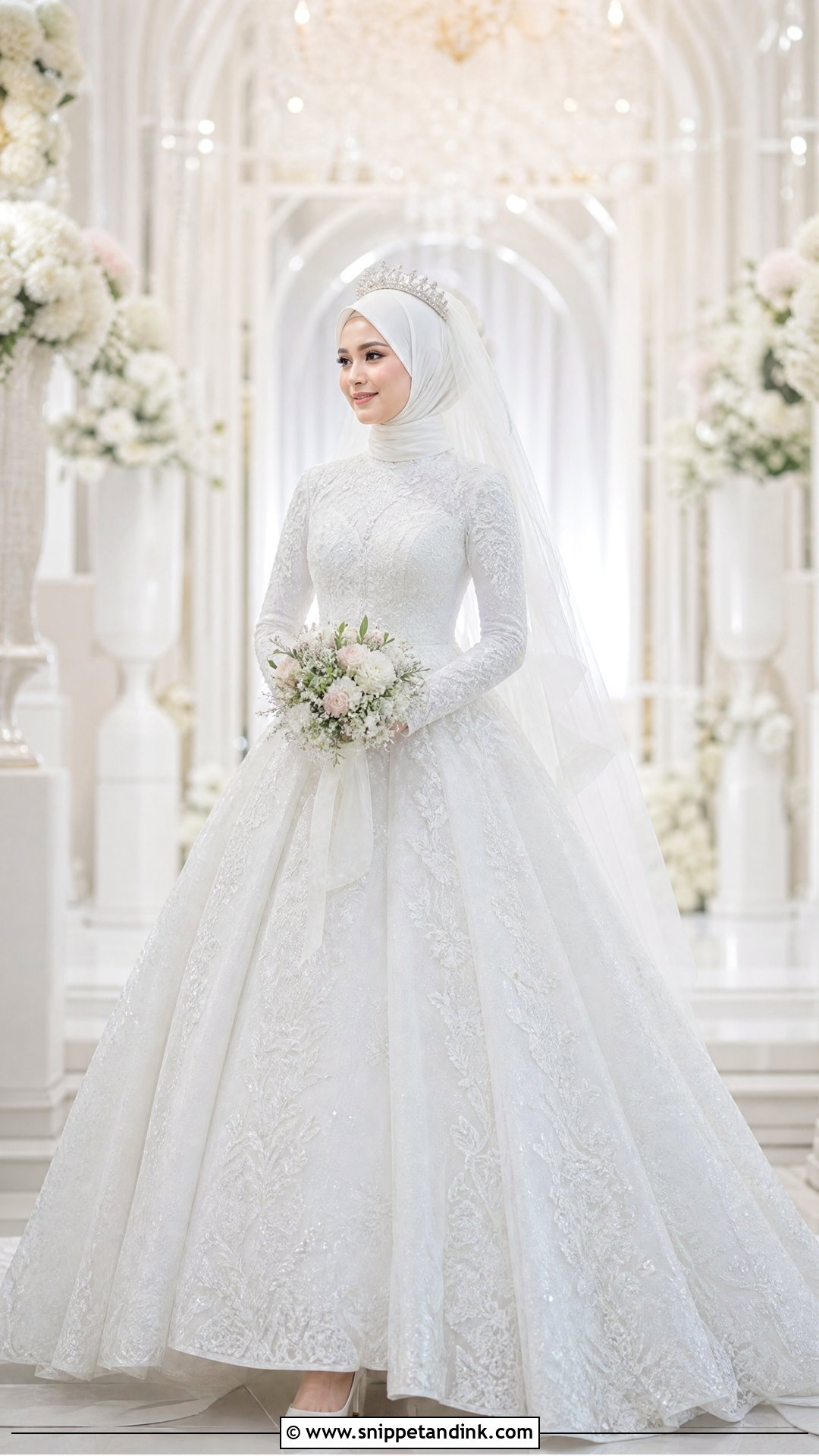 White Pengantin Muslimah Ball Gown - Snippet and Ink - 25 Pengantin Muslimah Ideas