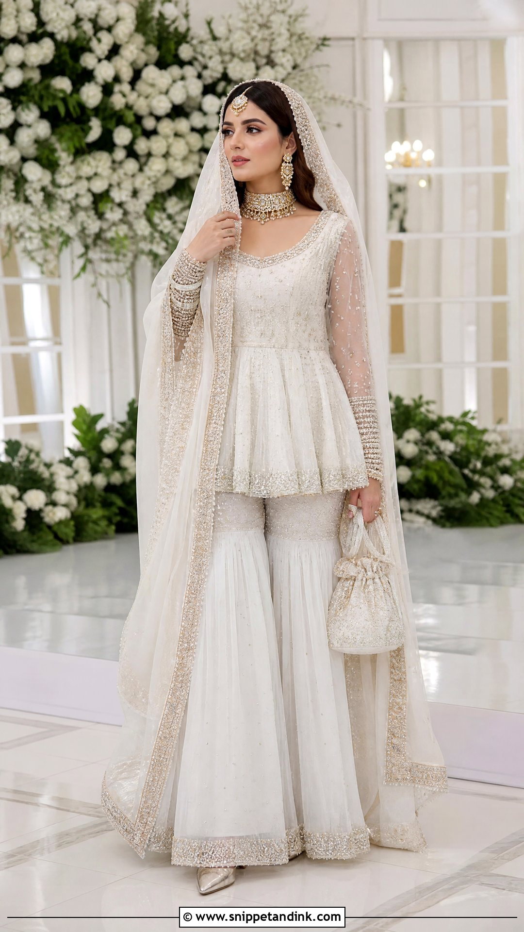 White Peplum And Gharara Nikah Dress - Snippet and Ink - 20 White Nikah Dress Pakistani Bridal Ideas