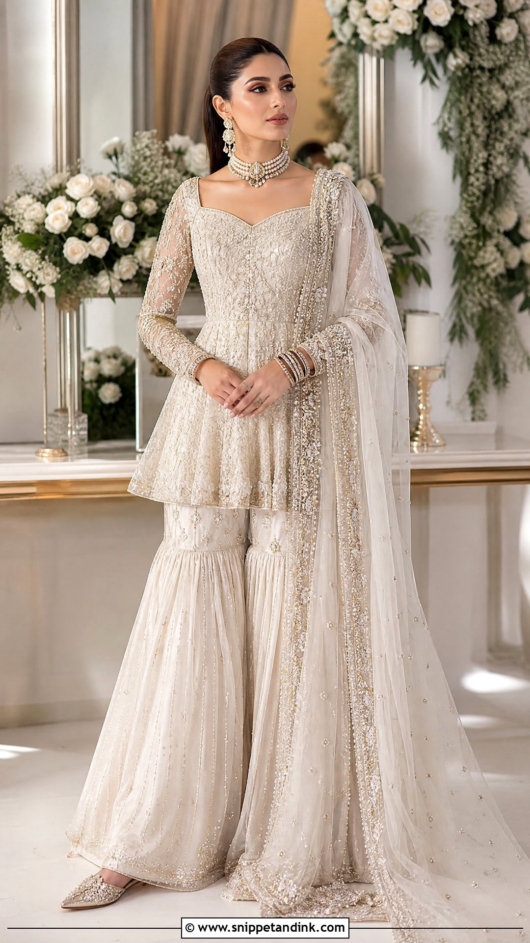 White Peplum Garara Bridal Dress - Snippet and Ink - 20 White Garara Dress Pakistani Bridal Ideas