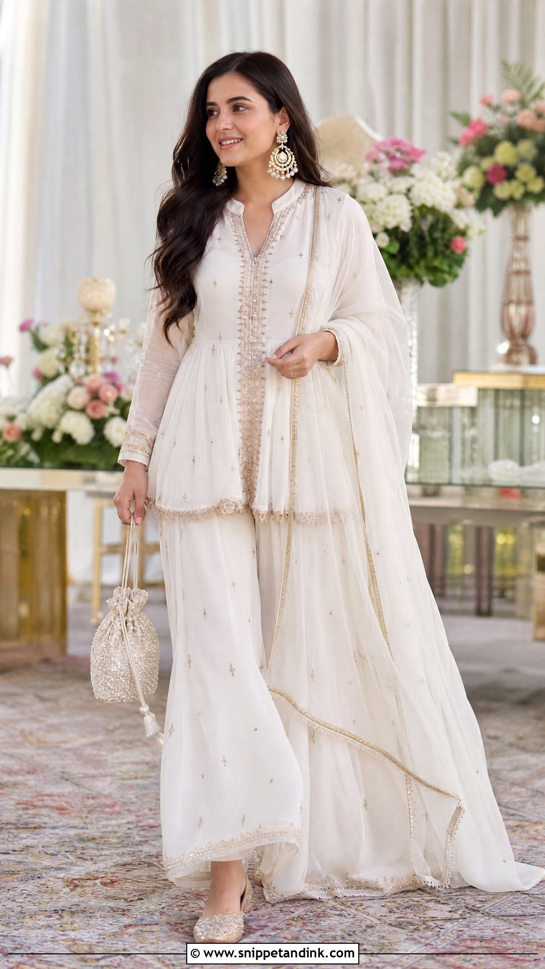 White Peplum Kurta With Sharara Pants - Snippet and Ink - 20 Simple White Indian Dress Ideas