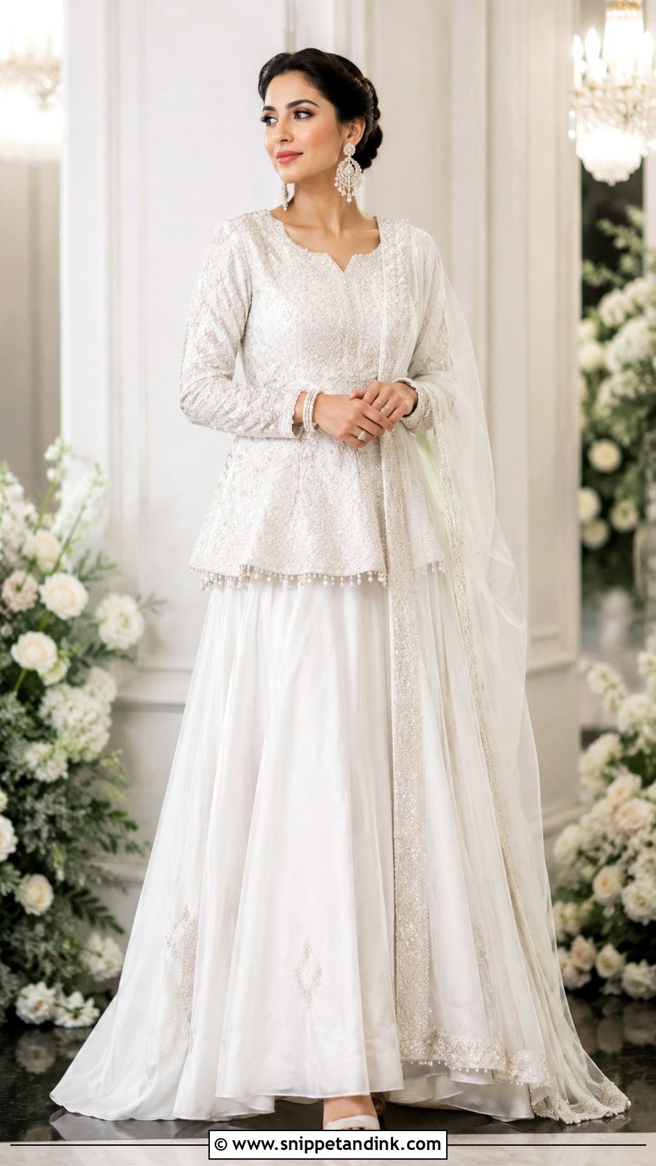 White Peplum Lehenga Nikkah Outfit - Snippet and Ink - 25 White Nikkah Outfit Ideas