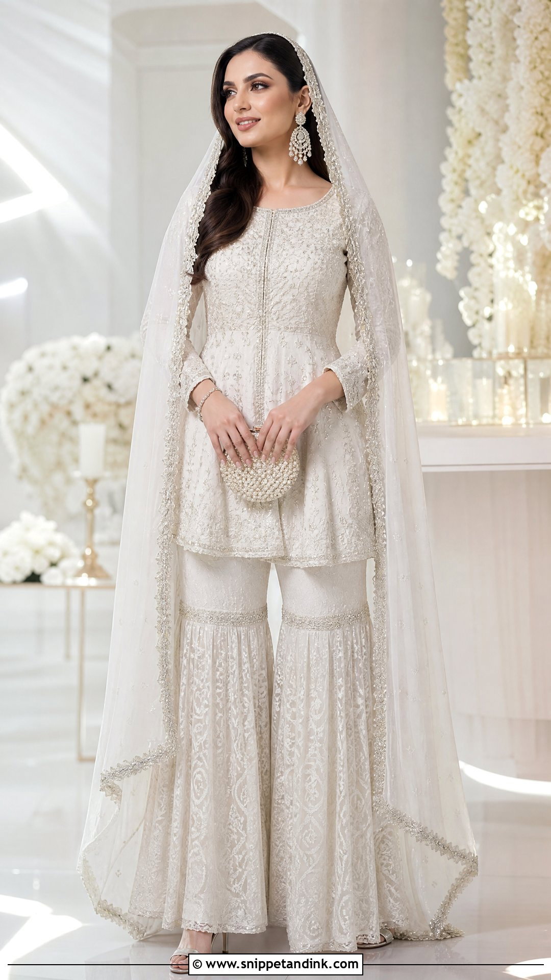 White Peplum Sharara Nikkah Dress - Snippet and Ink - 20 Nikkah Wedding Dress Ideas