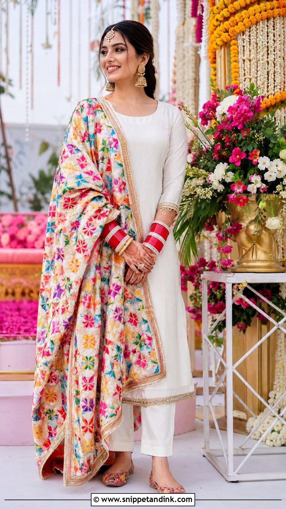 White Phulkari Suit Choora Ceremony Outfit - Snippet and Ink - 20 Choora Ceremony Outfit Ideas