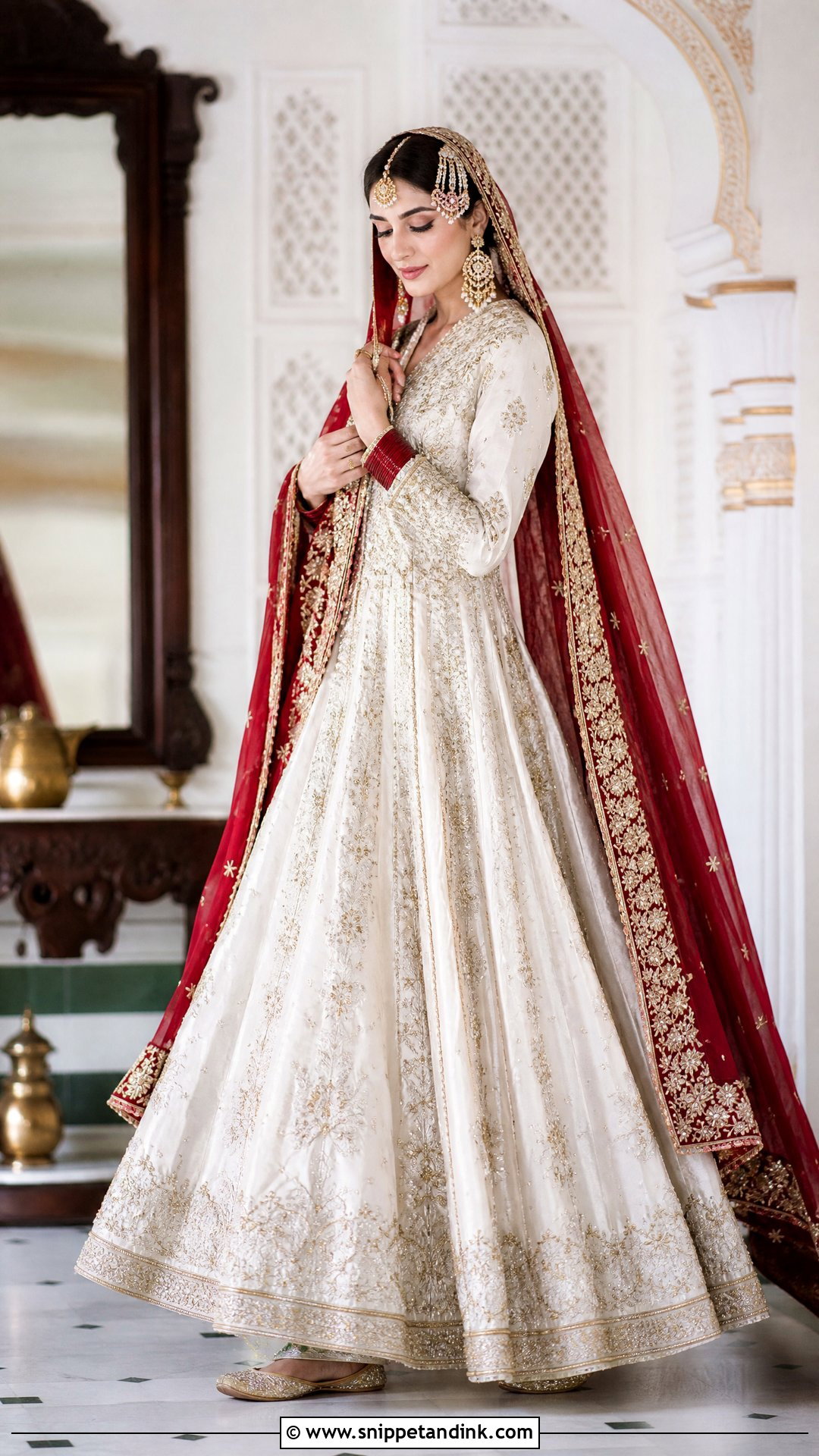 White Pishwas Nikkah Dress With Red Dupatta - Snippet and Ink - 20 White Nikkah Dress with Red Dupatta Ideas
