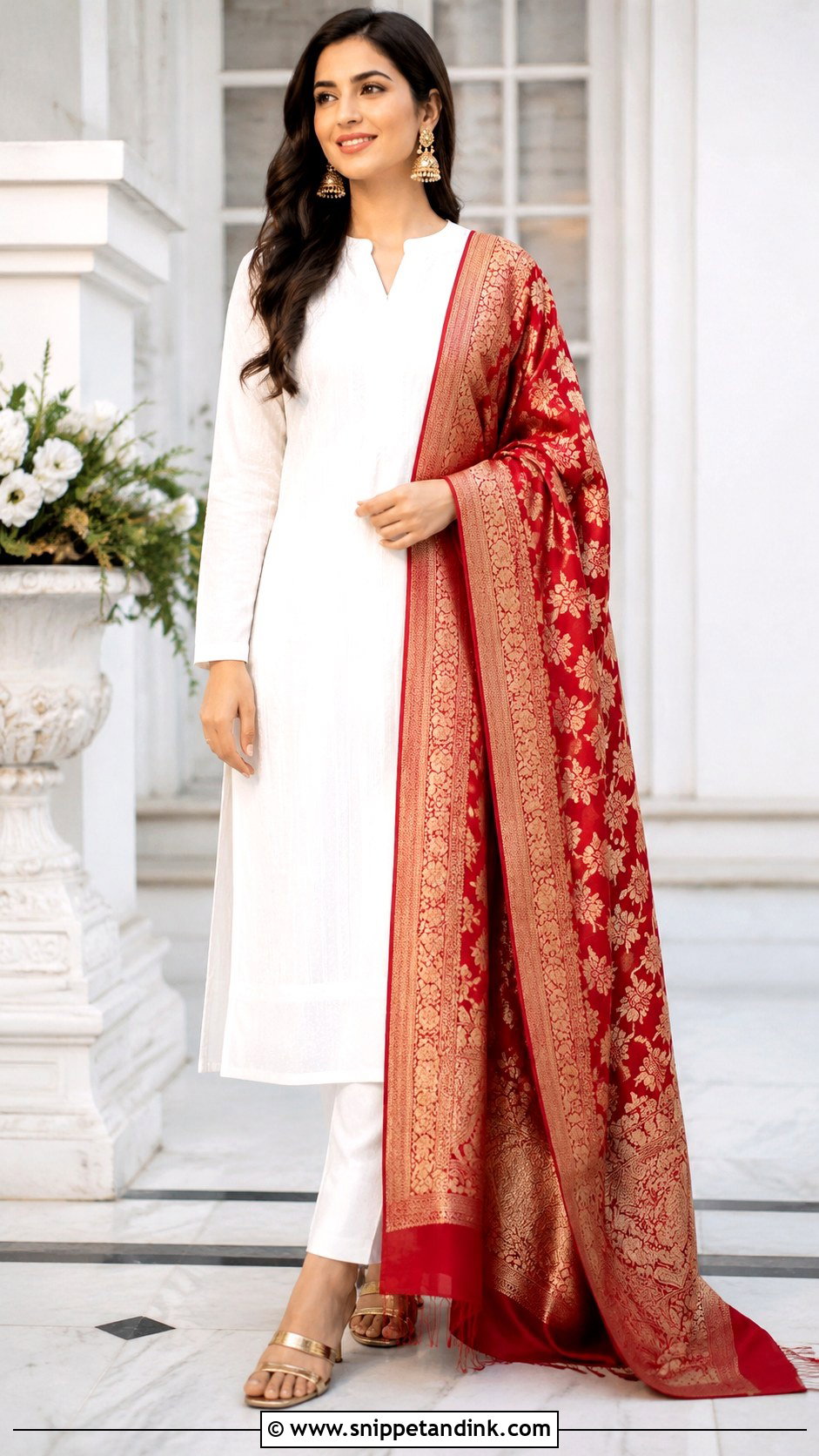 White Plain Suit With Heavy Banarasi Dupatta - Snippet and Ink - 30 Plain Suit with Heavy Dupatta Ideas