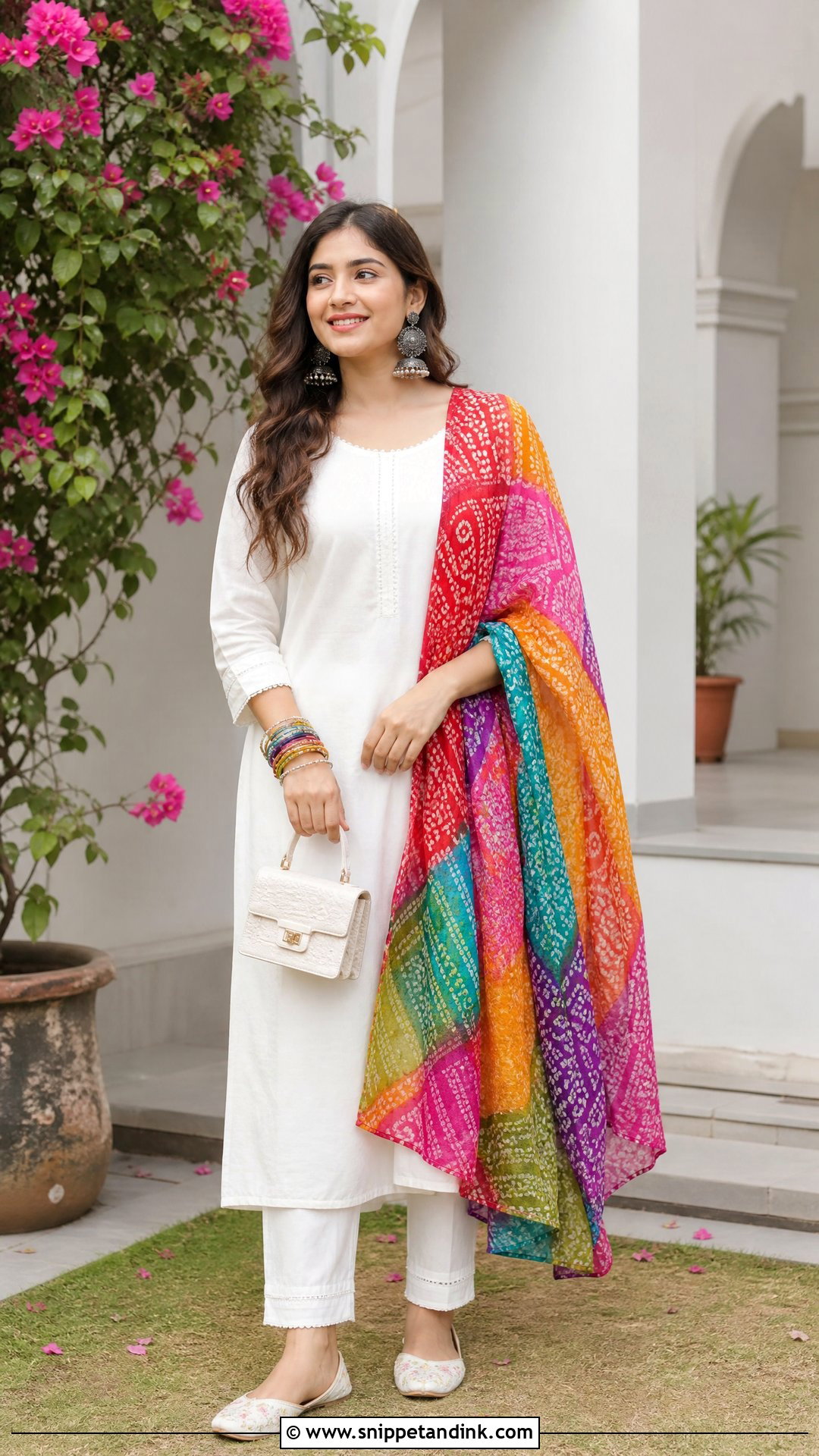 White Plain Suit With Multicolor Bandhani Dupatta - Snippet and Ink - 20 Plane Suit with Heavy Dupatta Ideas