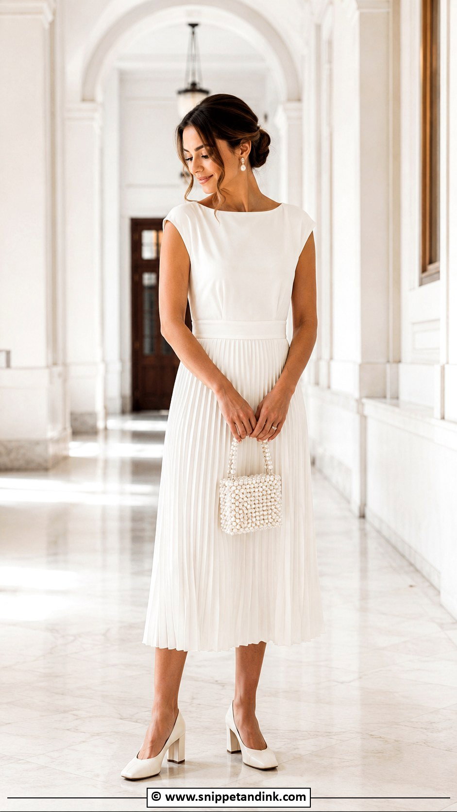 White Pleated Dress Court Wedding Outfit - Snippet and Ink - 30 Court Wedding Outfit the Bride Ideas