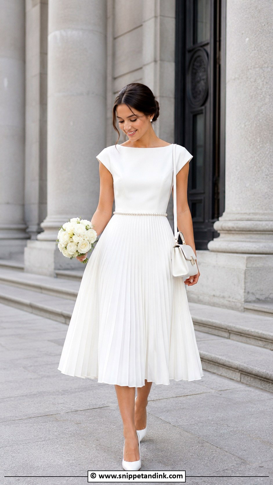 White Pleated Dress For Courthouse Wedding - Snippet and Ink - 30 Civil Wedding Dresses Courts