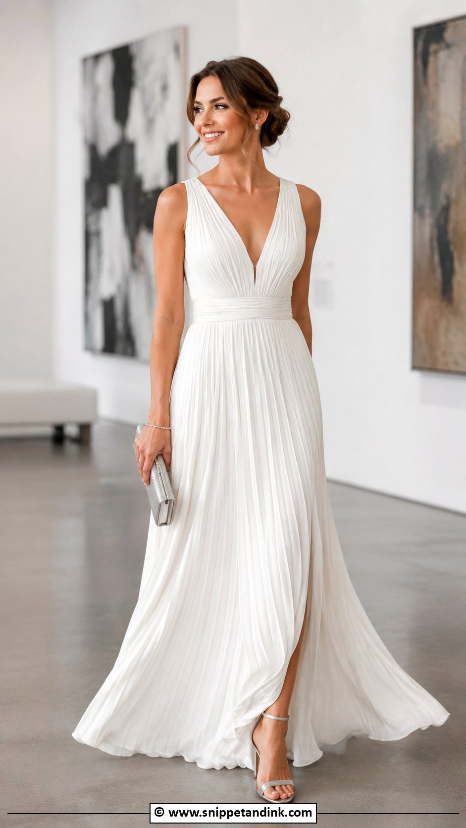 White Pleated Gown With Minimal Heels - Snippet and Ink - 30 Elegant Classy White Gowns
