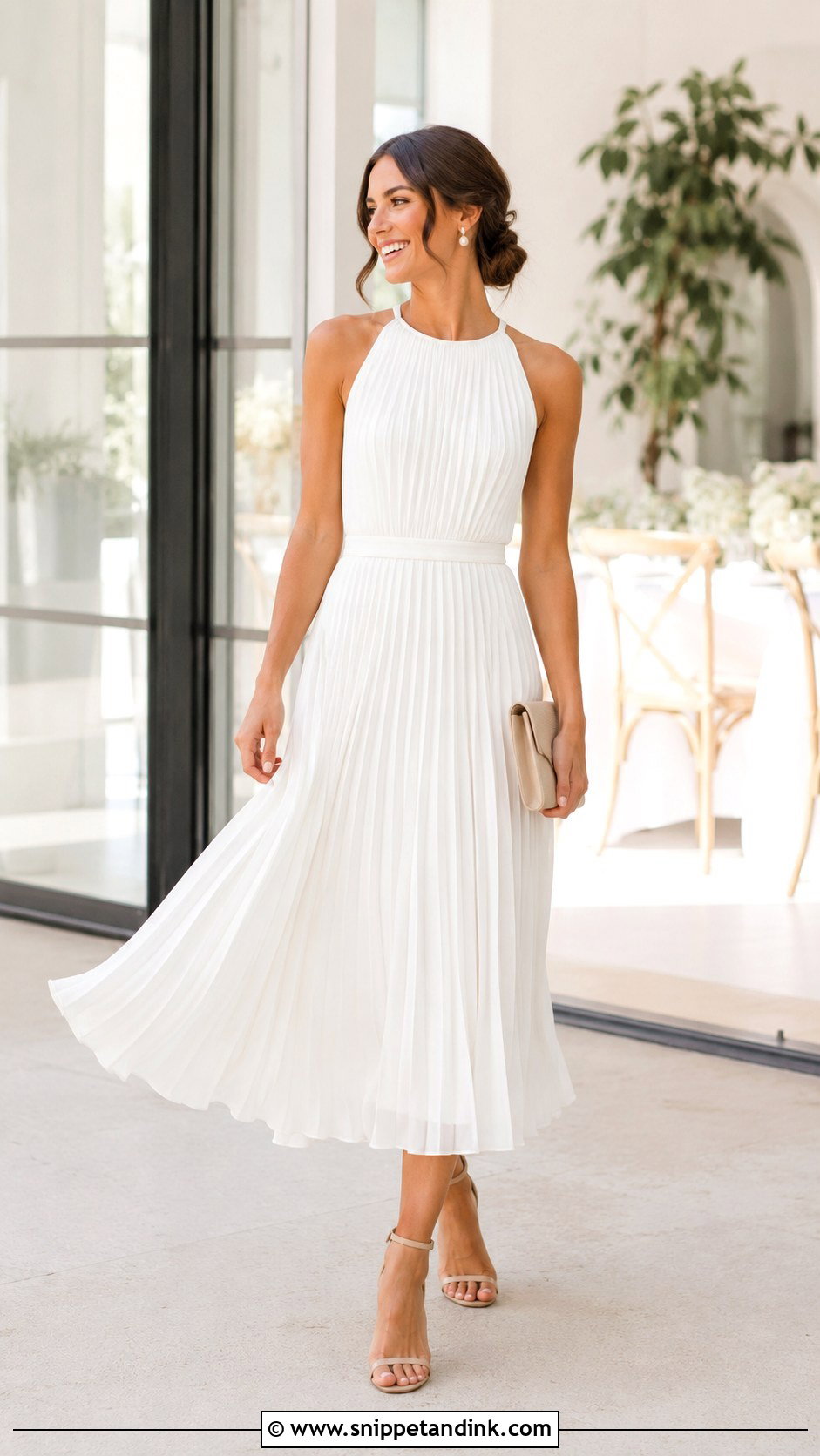 White Pleated Midi Bride to Be Dress - Snippet and Ink - 20 Bride to Be Dresses