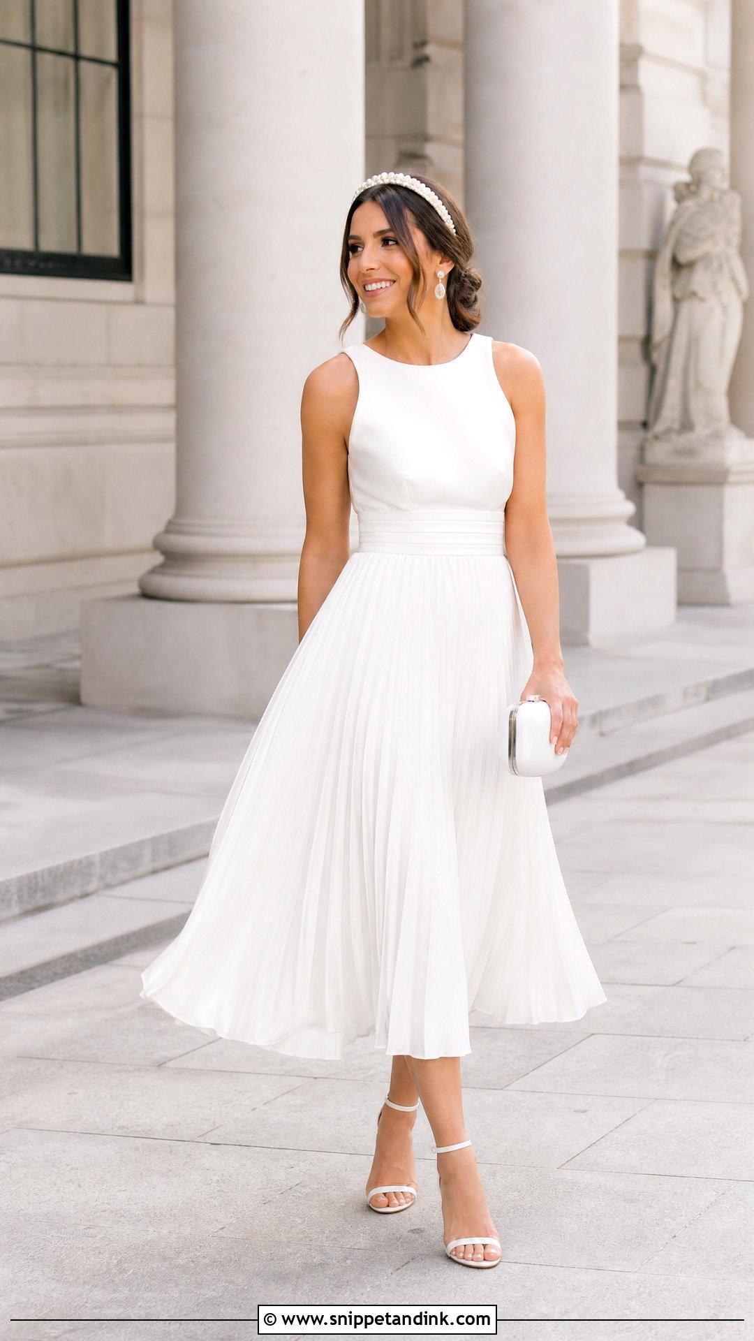 White Pleated Midi Court Wedding Dress - Snippet and Ink - 20 White Court Wedding Dress Ideas