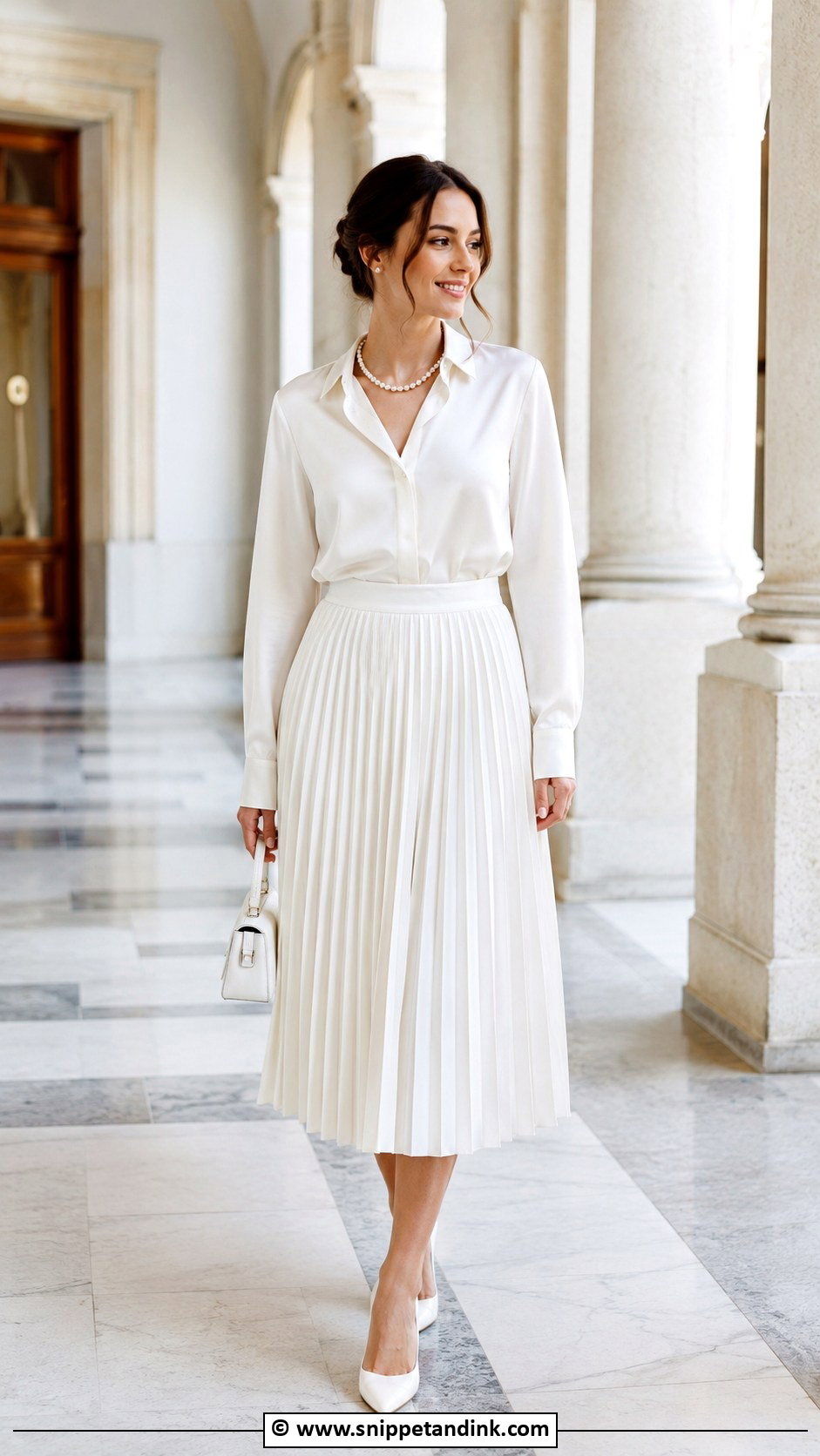 White Pleated Skirt Civil Wedding Outfit - Snippet and Ink - 30 Civil Wedding Outfit Ideas