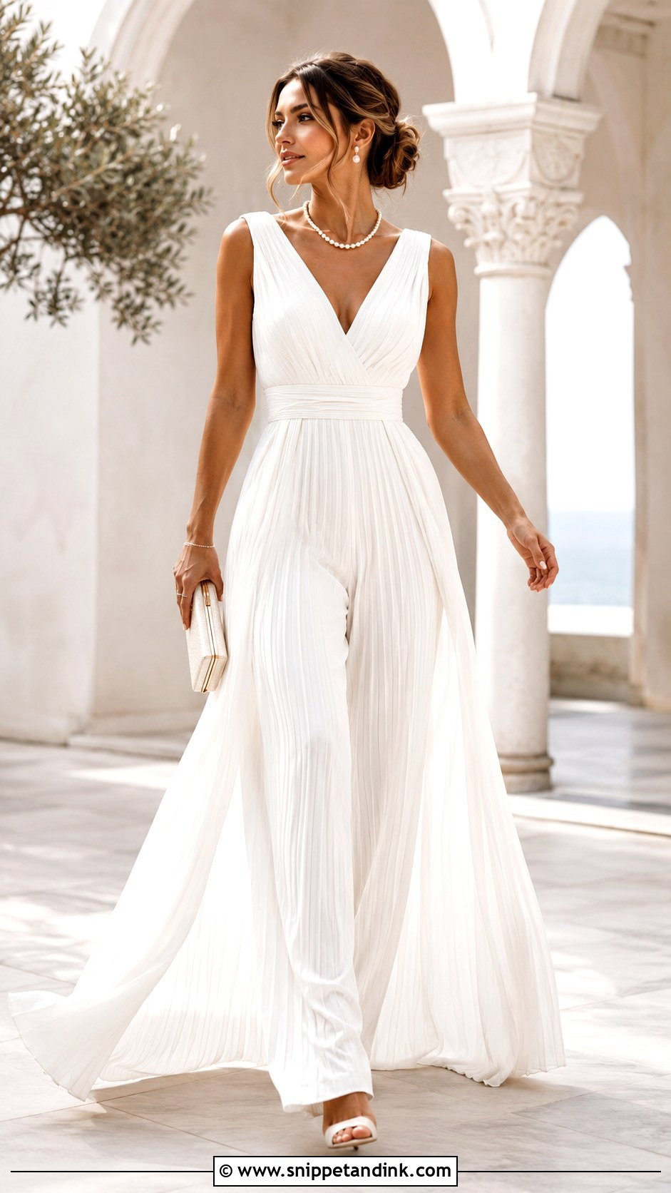 White Pleated Wedding Jumpsuit - Snippet and Ink - 30 White Wedding Jumpsuit Ideas
