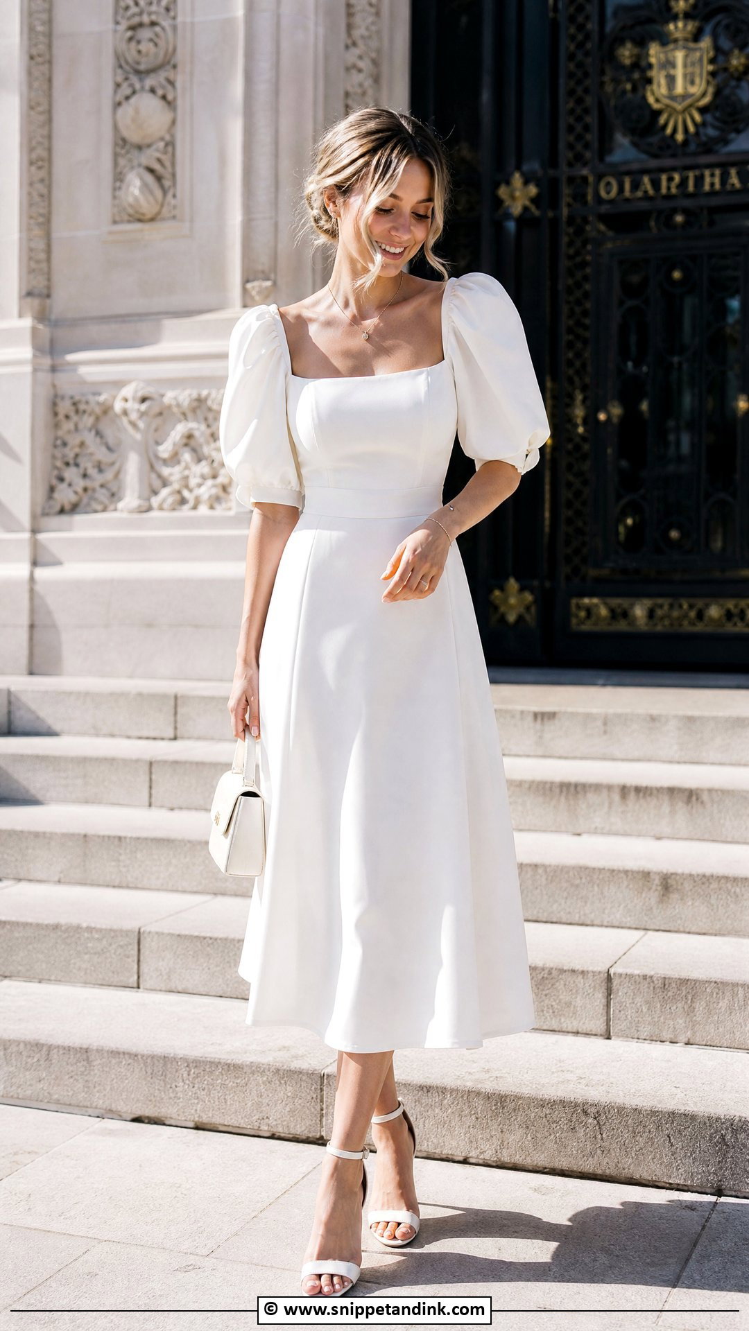White Puff Sleeve Civil Wedding Dress - Snippet and Ink - 35 Civil Wedding Dresses