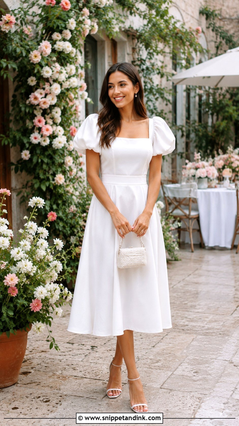 White Puff Sleeve Dress Wedding Outfit - Snippet and Ink - 25 White Dress for Wedding Ideas