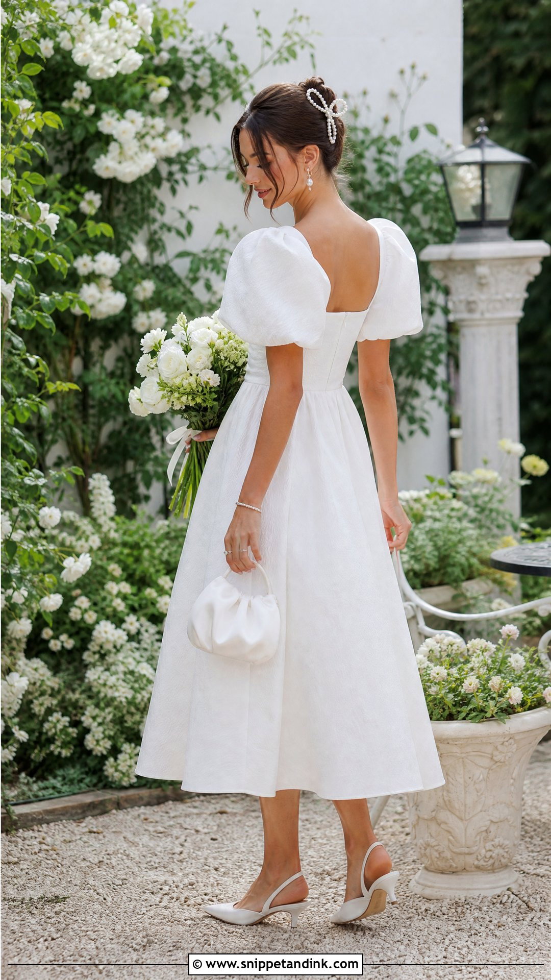 White Puff Sleeve Midi Wedding Dress - Snippet and Ink - 20 Midi White Wedding Dress Ideas