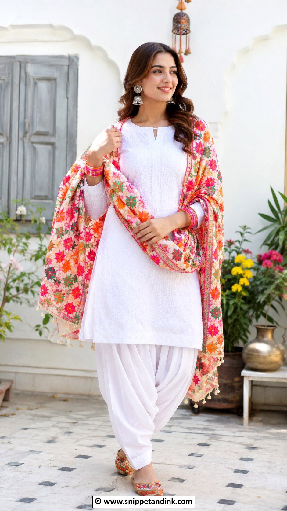 White Punjabi Suit With Phulkari Dupatta - Snippet and Ink - 30 Jaggo Outfit Punjabi Suit Ideas