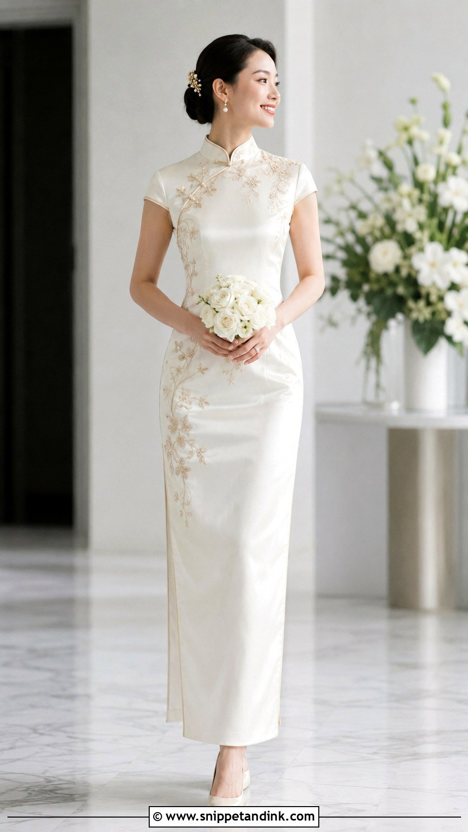 White Qipao Chinese Bridal Dress - Snippet and Ink - 20 Chinese Bridal Dress Ideas