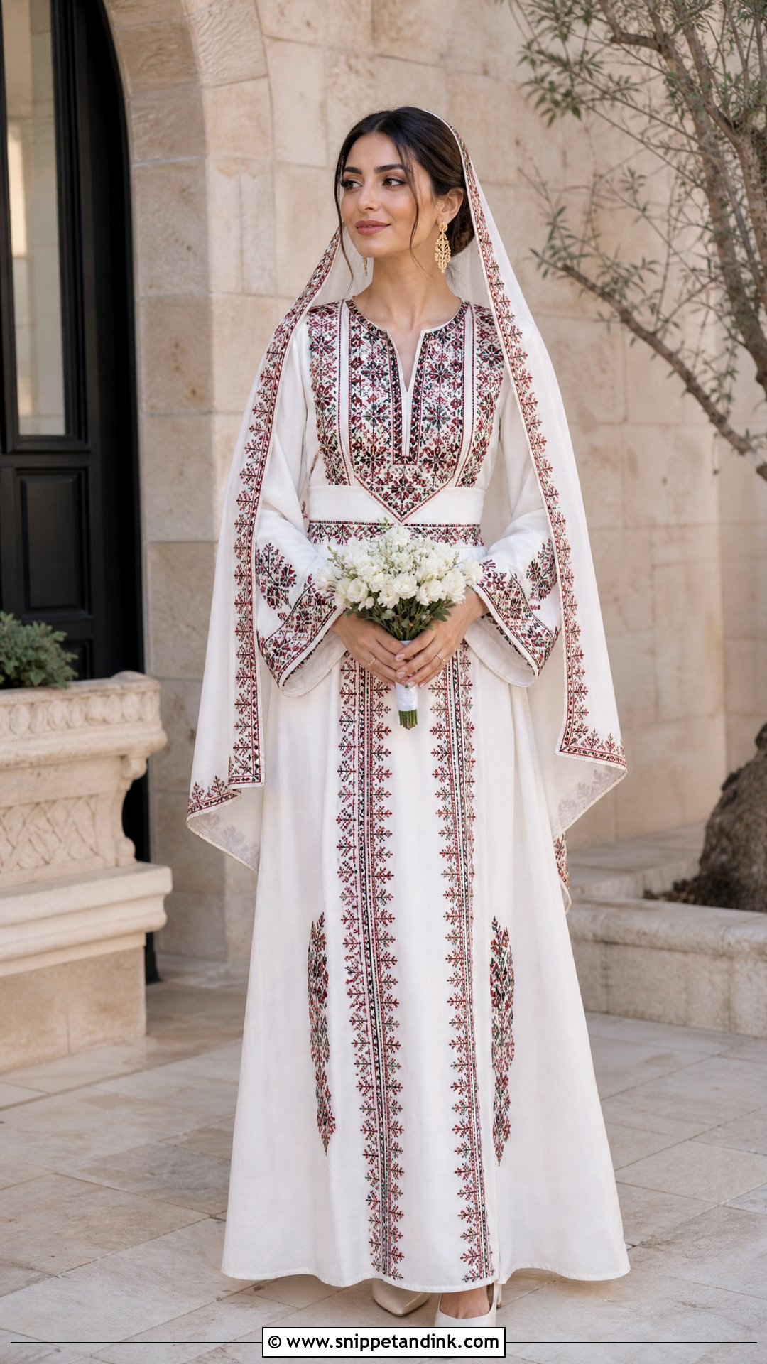 White Ramallah Wedding Thobe - Snippet and Ink - 20 Traditional Arabic Wedding Dress Ideas